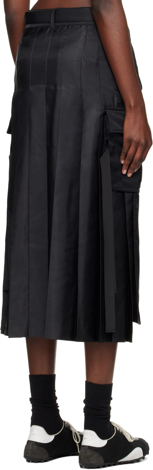 Sacai Black Nylon Twill Midi Skirt In Black