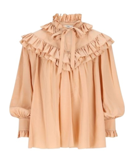 Chloé Sand Brown Oversized Ruffle Top In Neutral