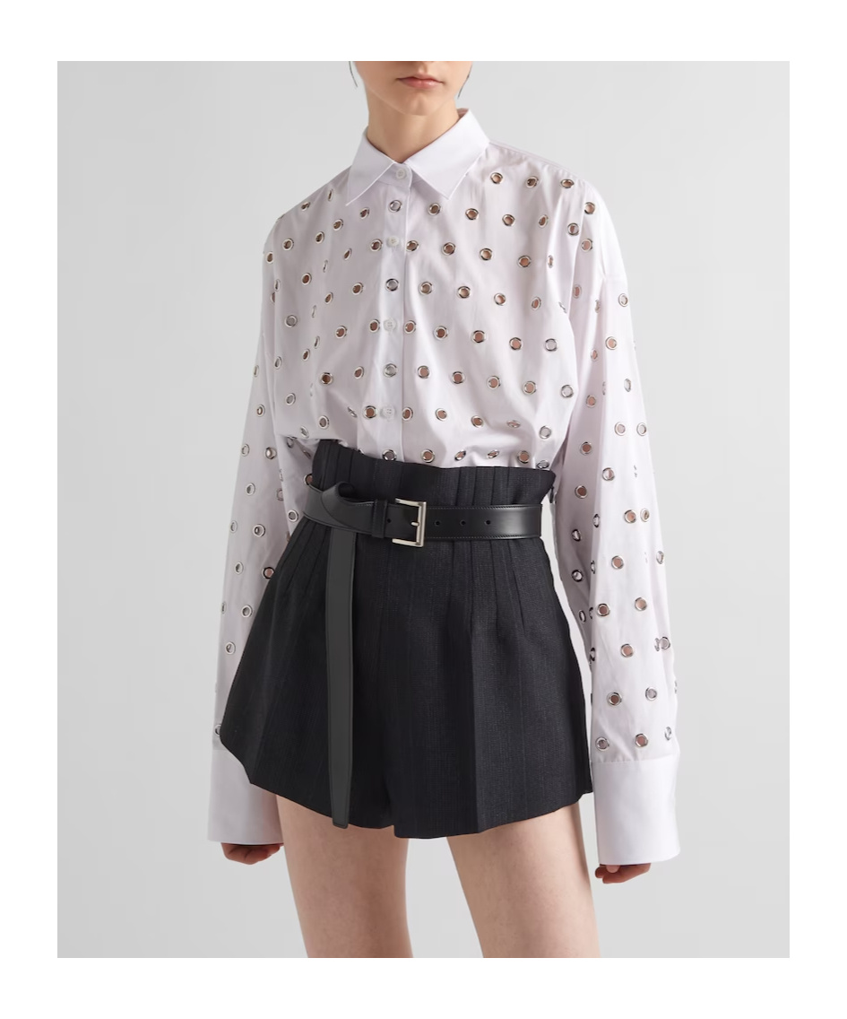 Prada Grommet Poplin Button Down Oversized Top In White
