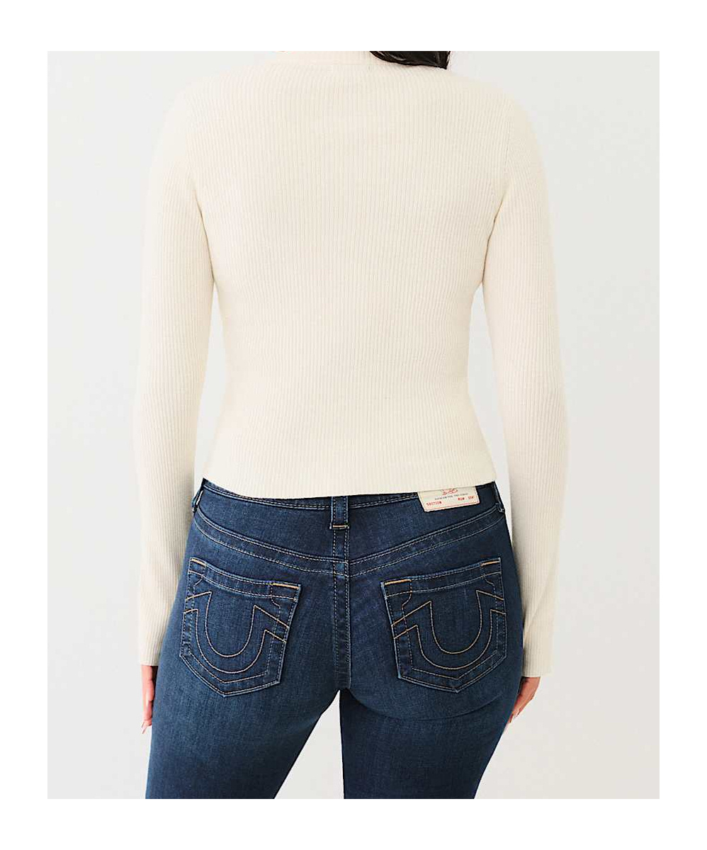 TRUE RELIGION RIB KNIT QUARTER-ZIP MOCK NECK SWEATER