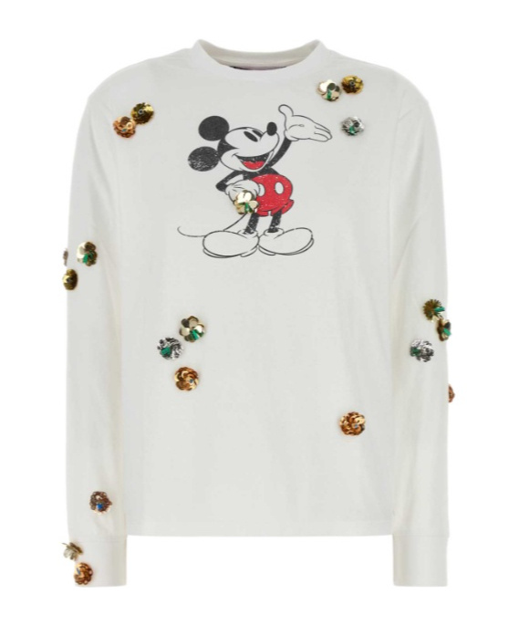 Coperni Cotton Mickey T-shirt With Embellishments And Graphic Print In White