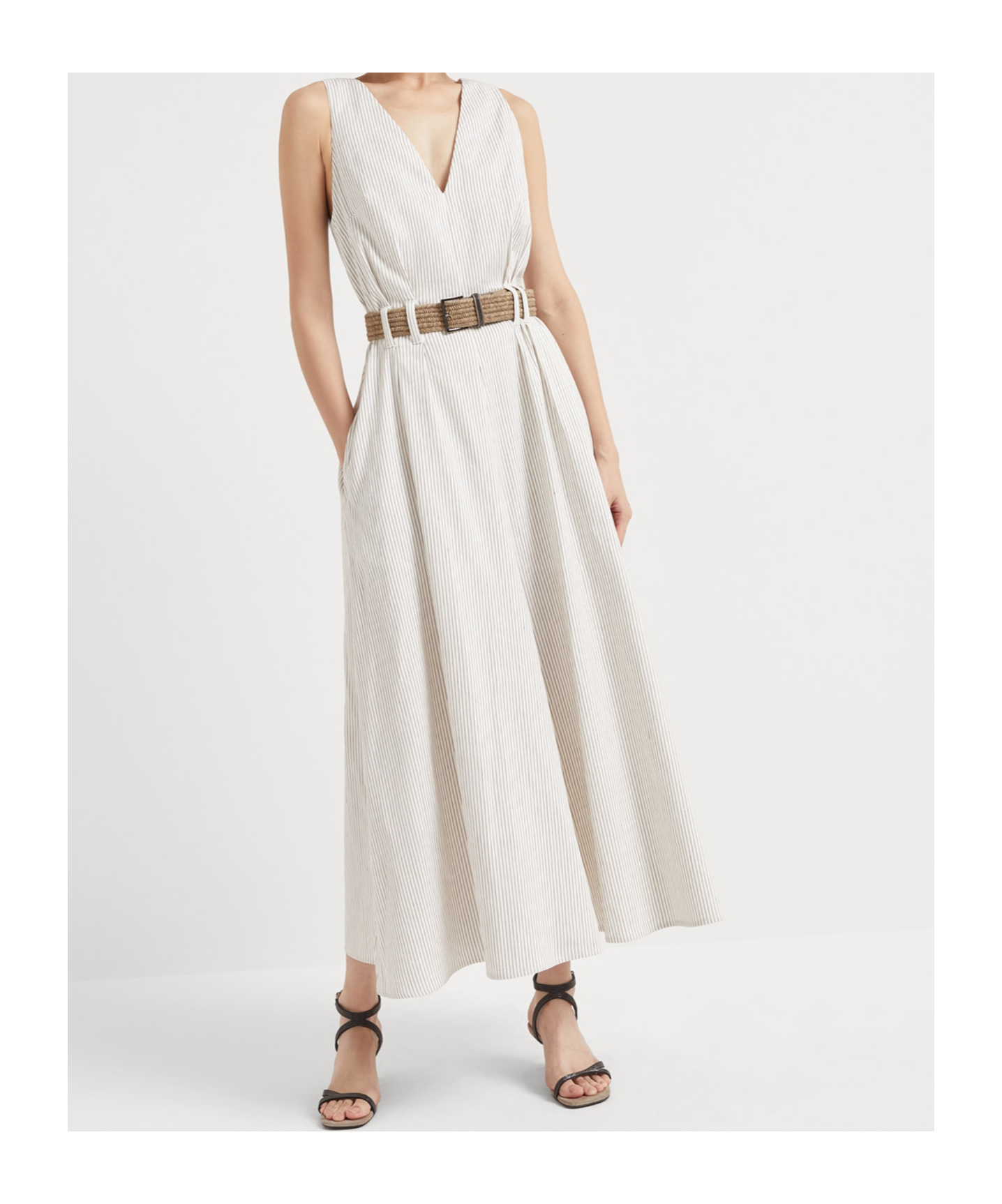 Brunello Cucinelli Twill Dress With Monili In White