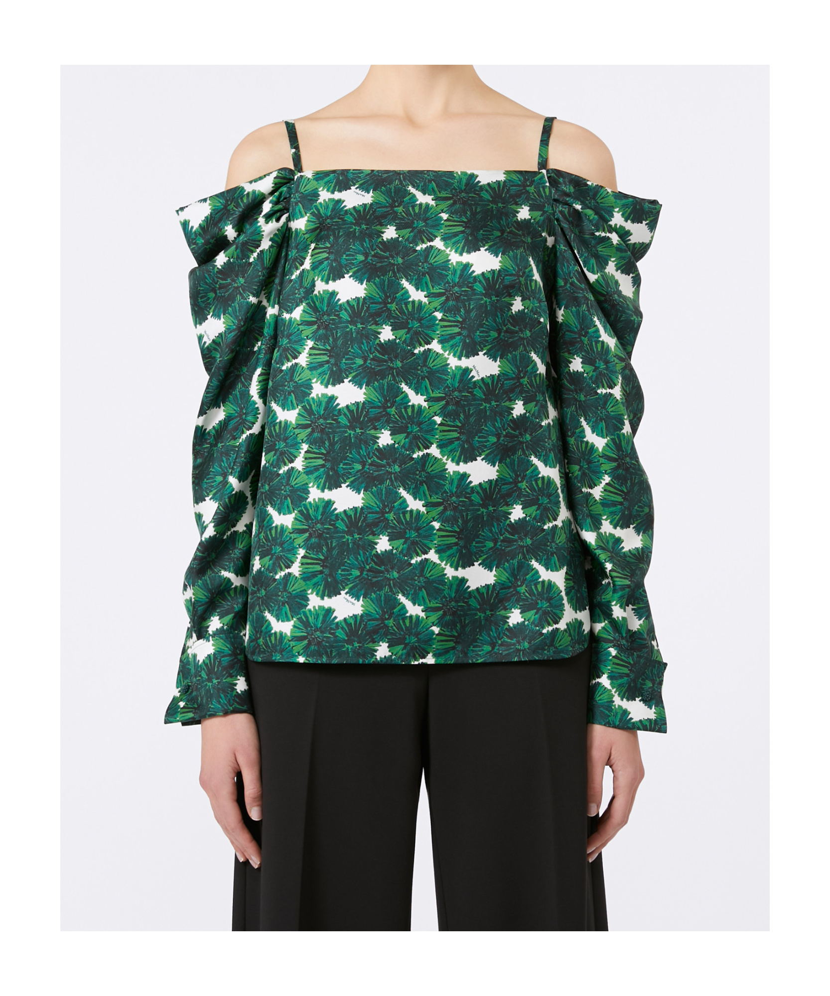 Max Mara Printed Silk Off-the-shoulder Blouse In Green