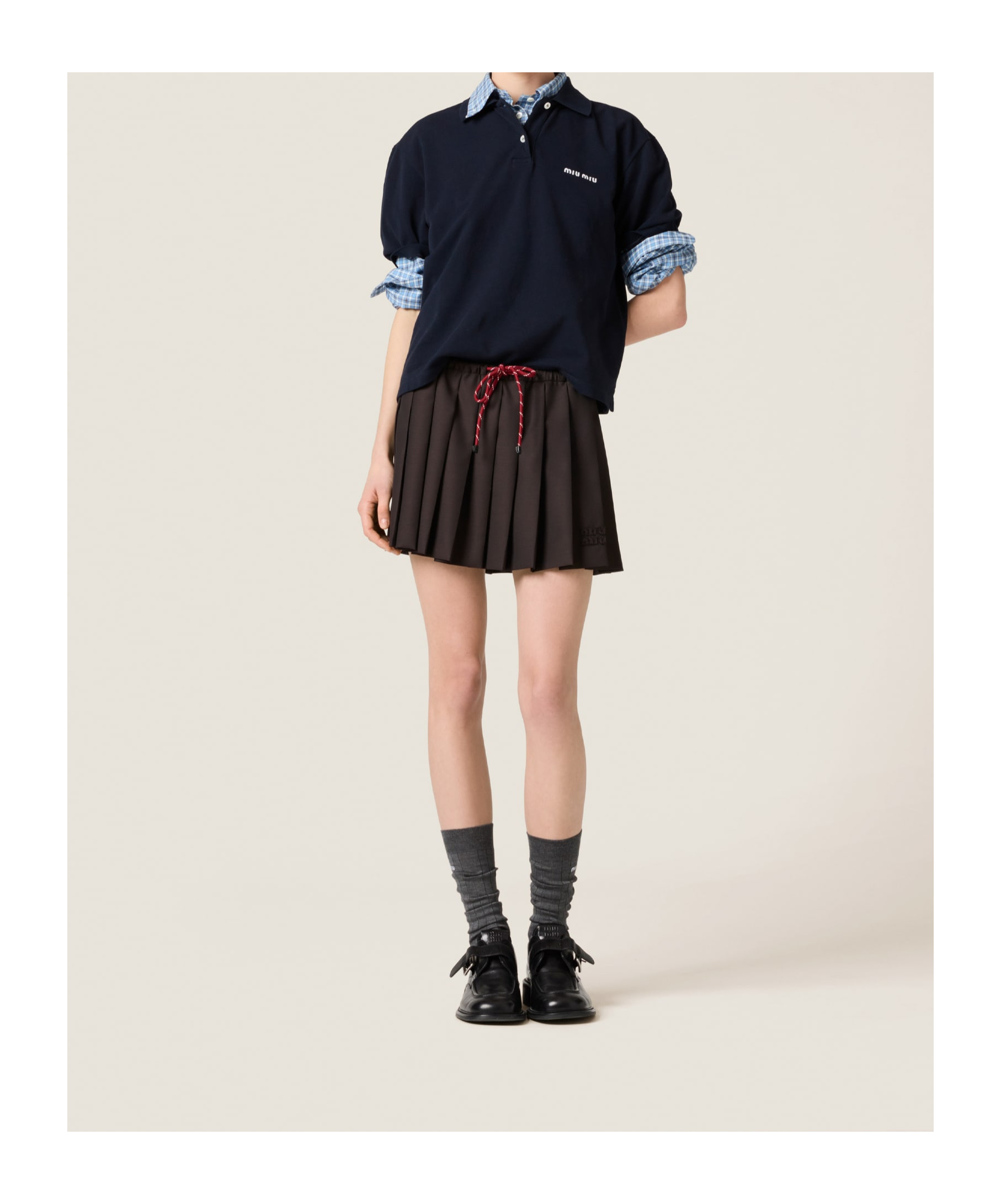 Miu Miu Drawstring Pleated Mini Skirt In Black