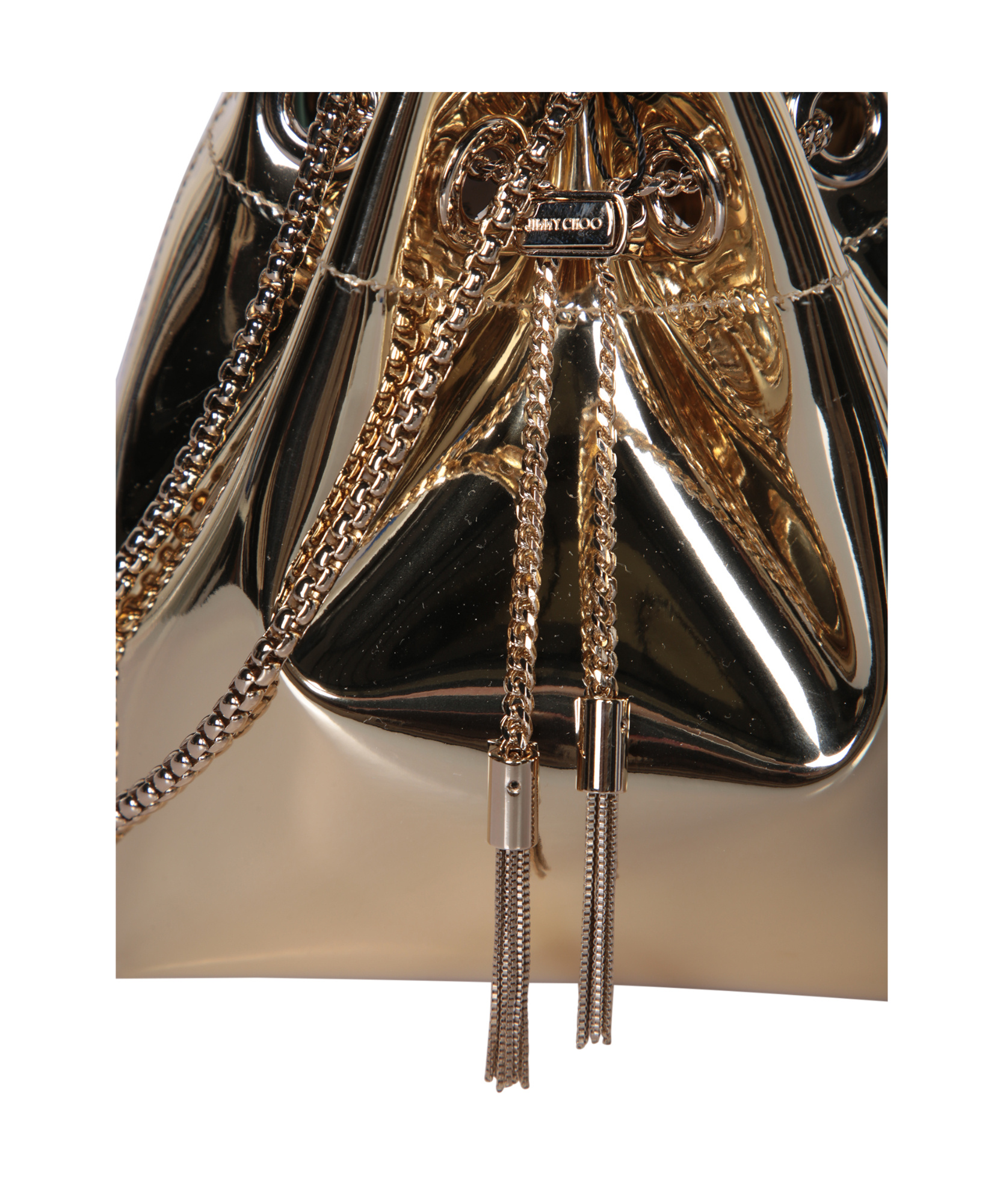 Jimmy Choo Gold Metallic Leather Bon Bon Bucket In Nude