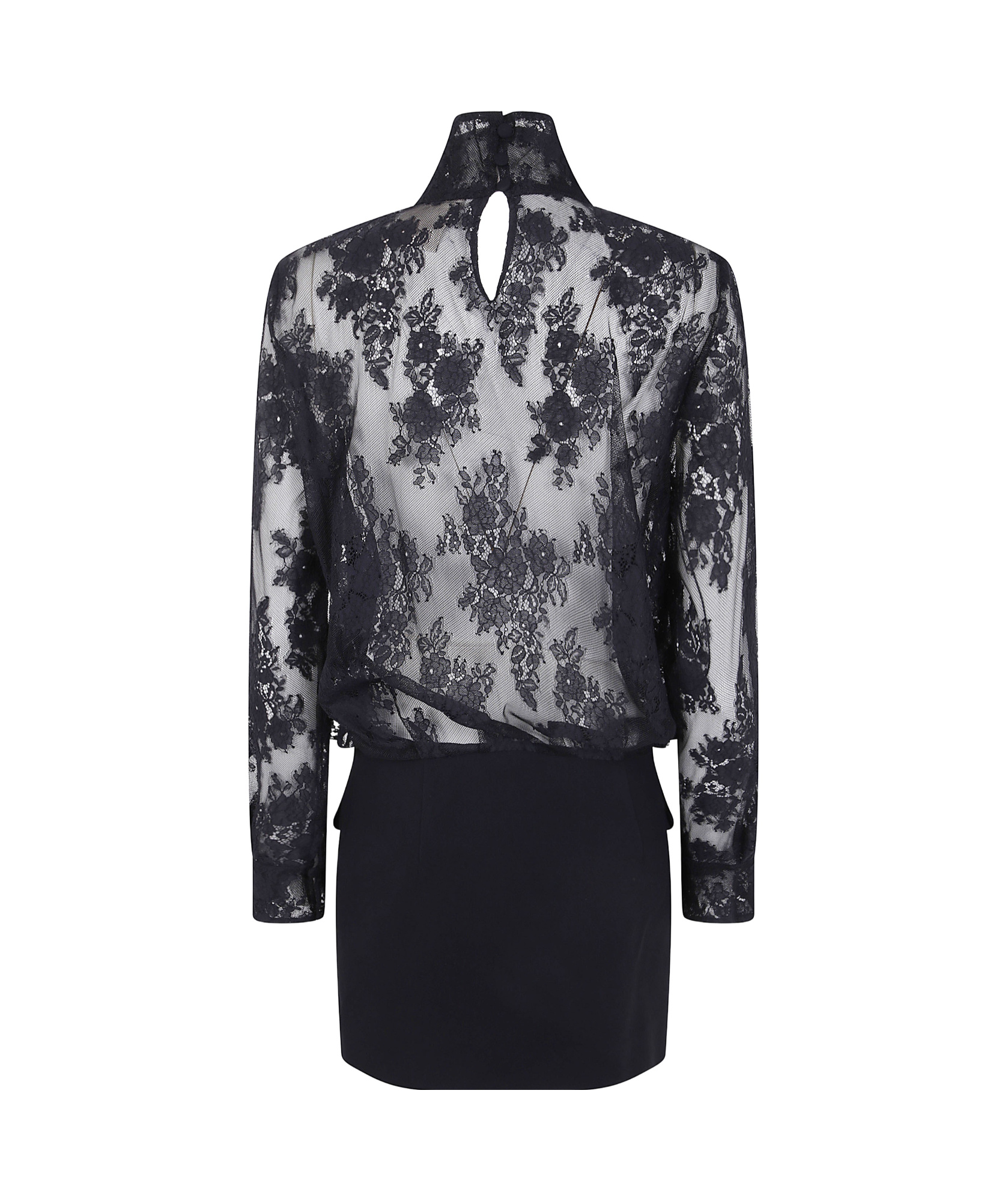 Semicouture Floral High Neck Dress With Keyhole Back In Black