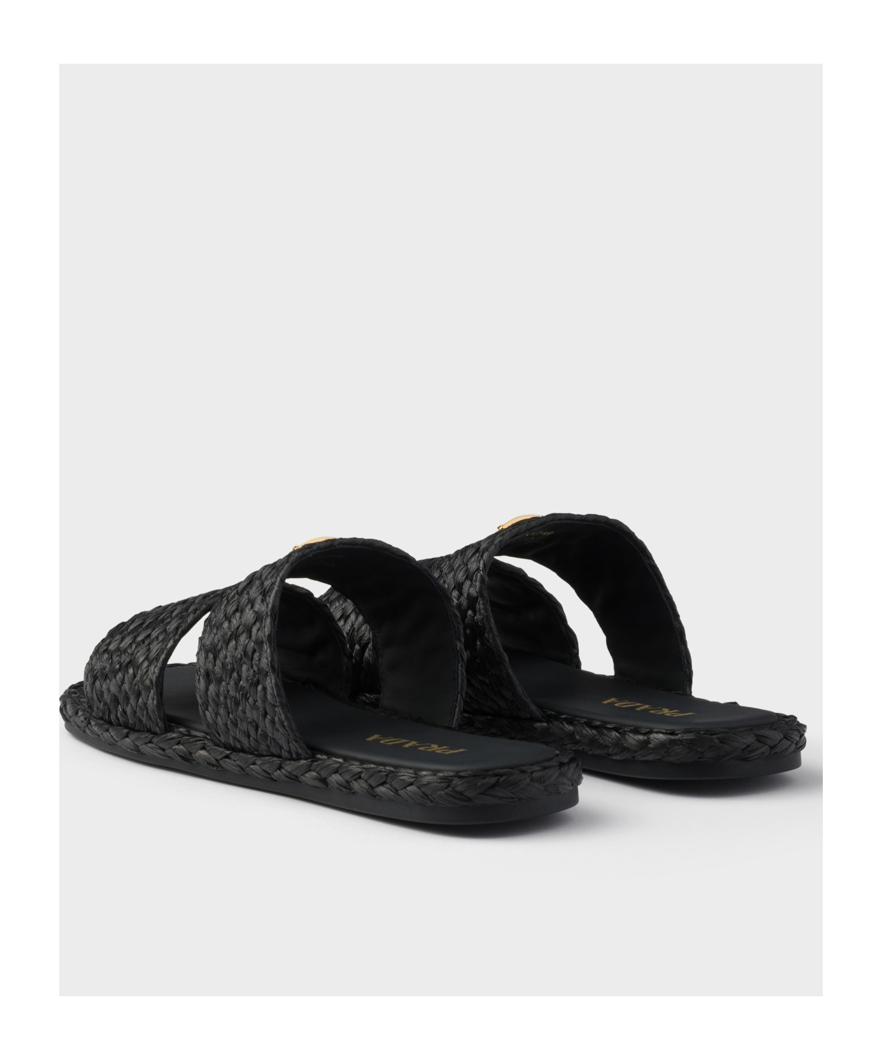 Prada Triangle-logo Open-toe Slides In Black