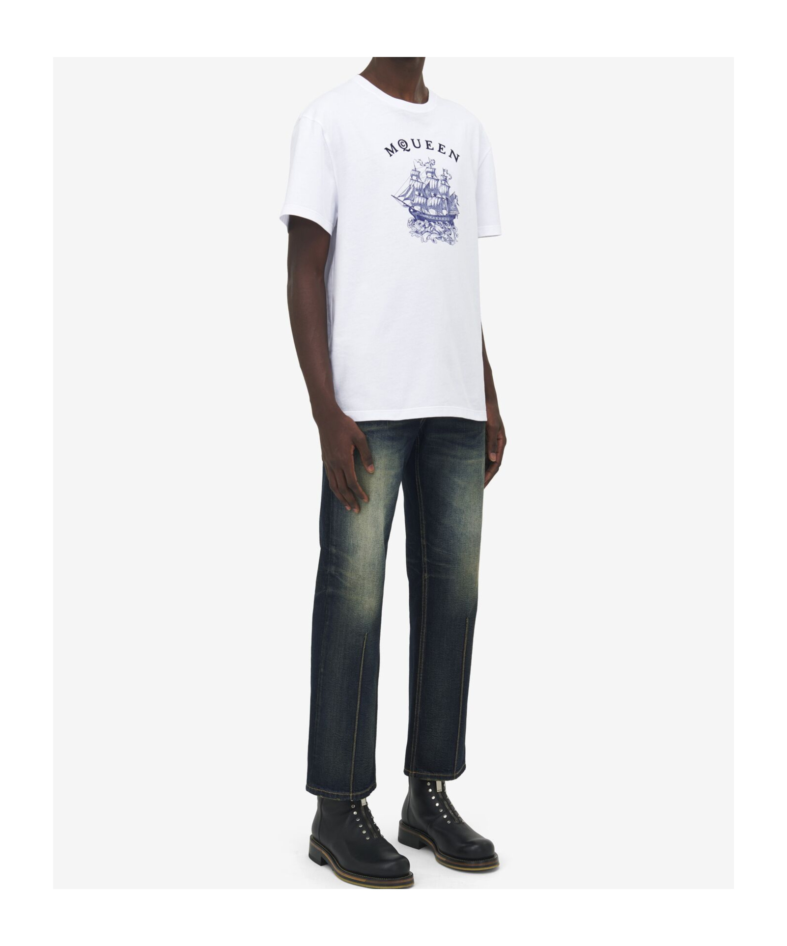 Alexander Mcqueen White Crewneck T-shirt With Logo Print On The Front In Cotton Man In White