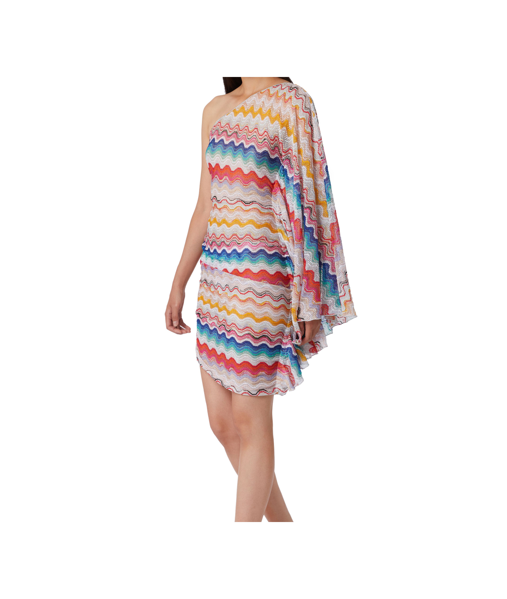 Missoni One-shoulder Cover Up Dress In Wave Motif Crochet In Multicolor