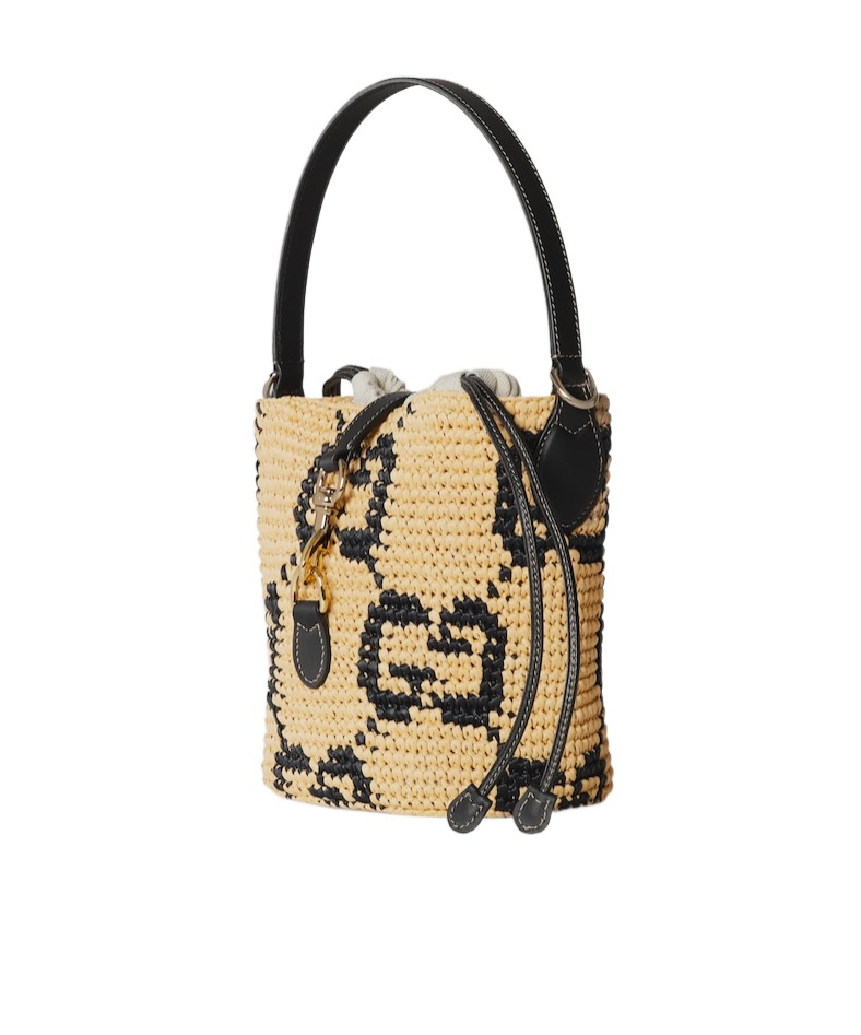 Gucci Gg Super Mini Bucket Bag In Natural And Black
