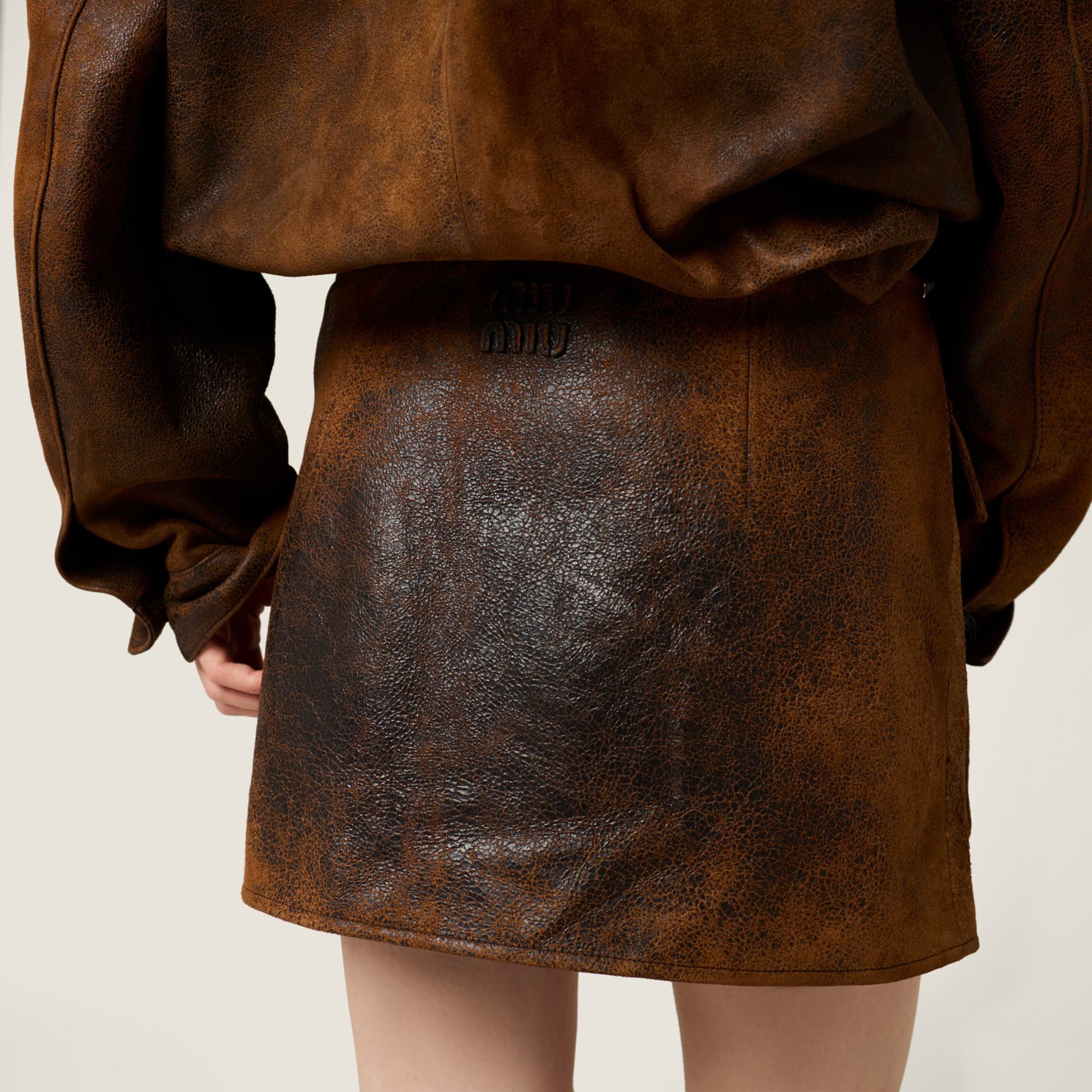 Miu Miu Waxed Suede Leather Mini-skirt In Multi