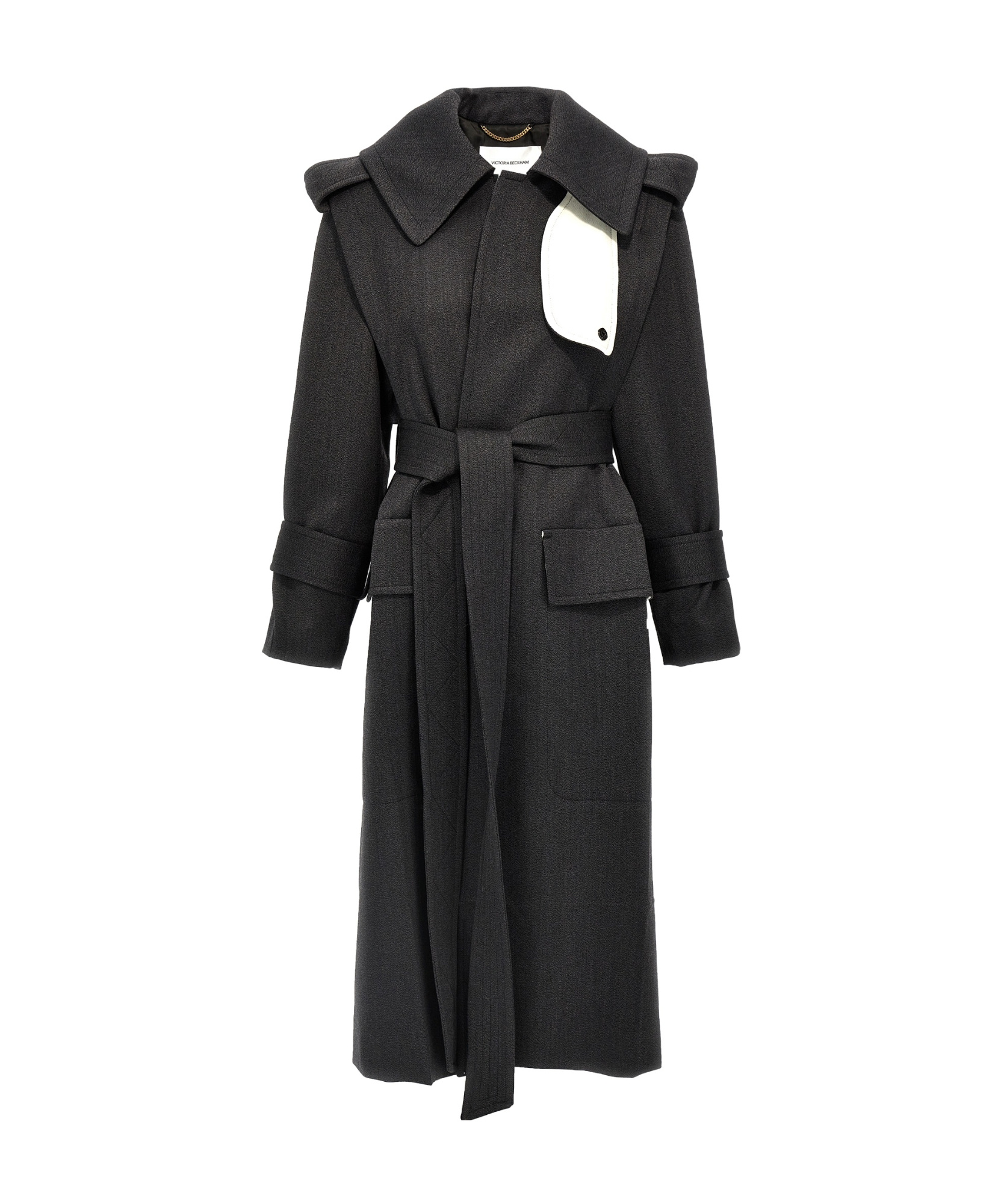 Victoria Beckham Womens Charcoal Collar Concealed-pockets Wool Coat In Black