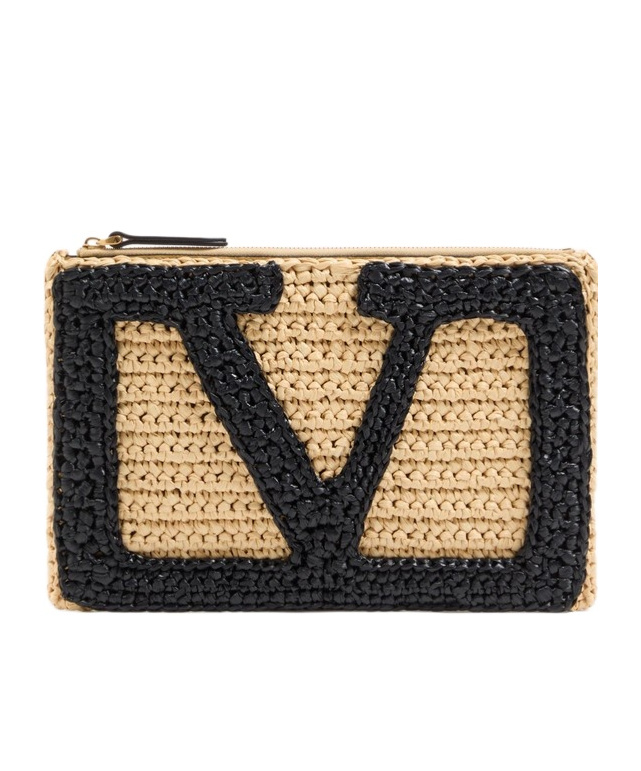 Valentino Garavani Garavani Viva Superstar Small Pouch In Synthetic Raffia Woman Natural Uni In Black