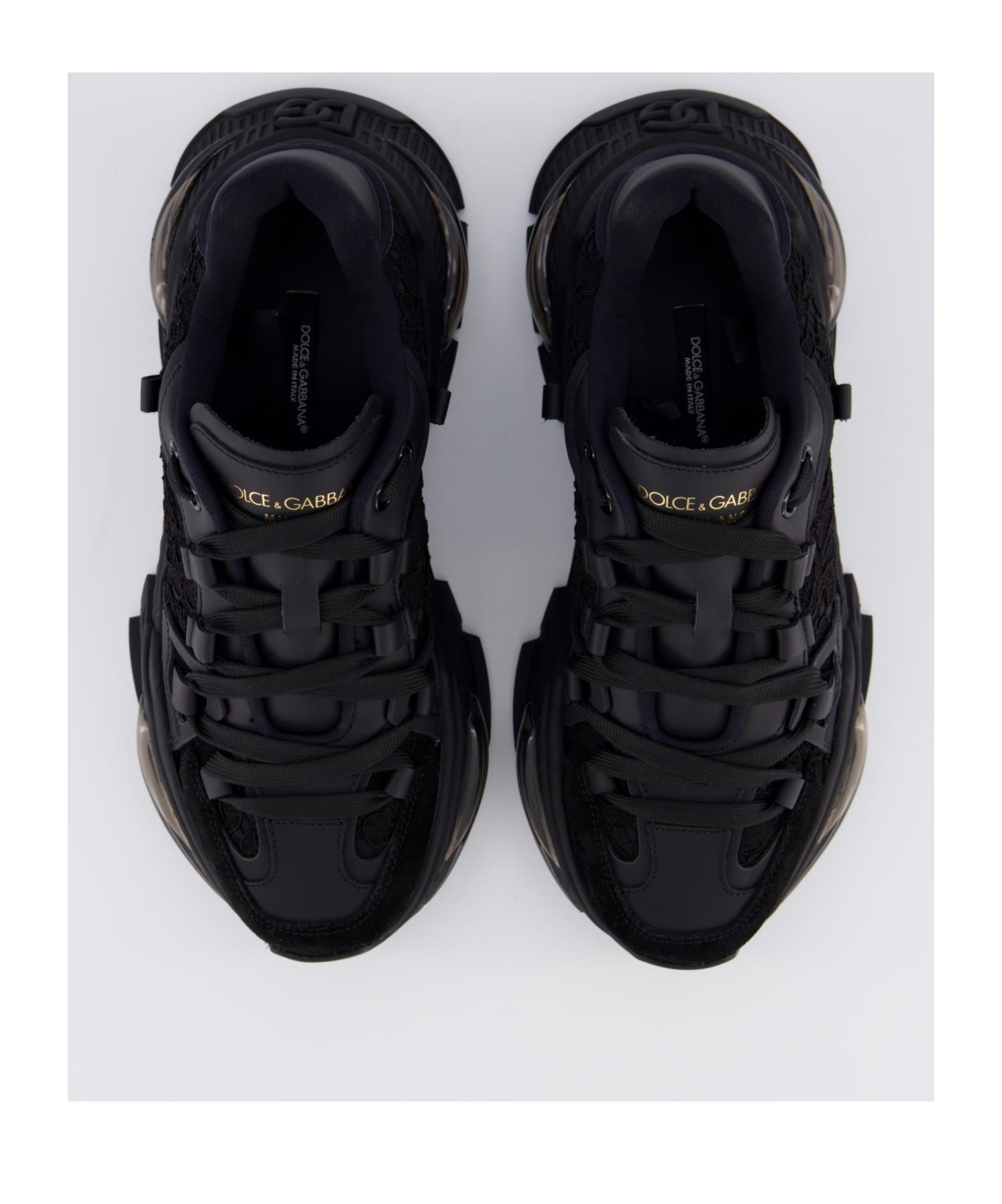 Dolce & Gabbana Iconic Monogram Mesh Paneled Sneakers In Black
