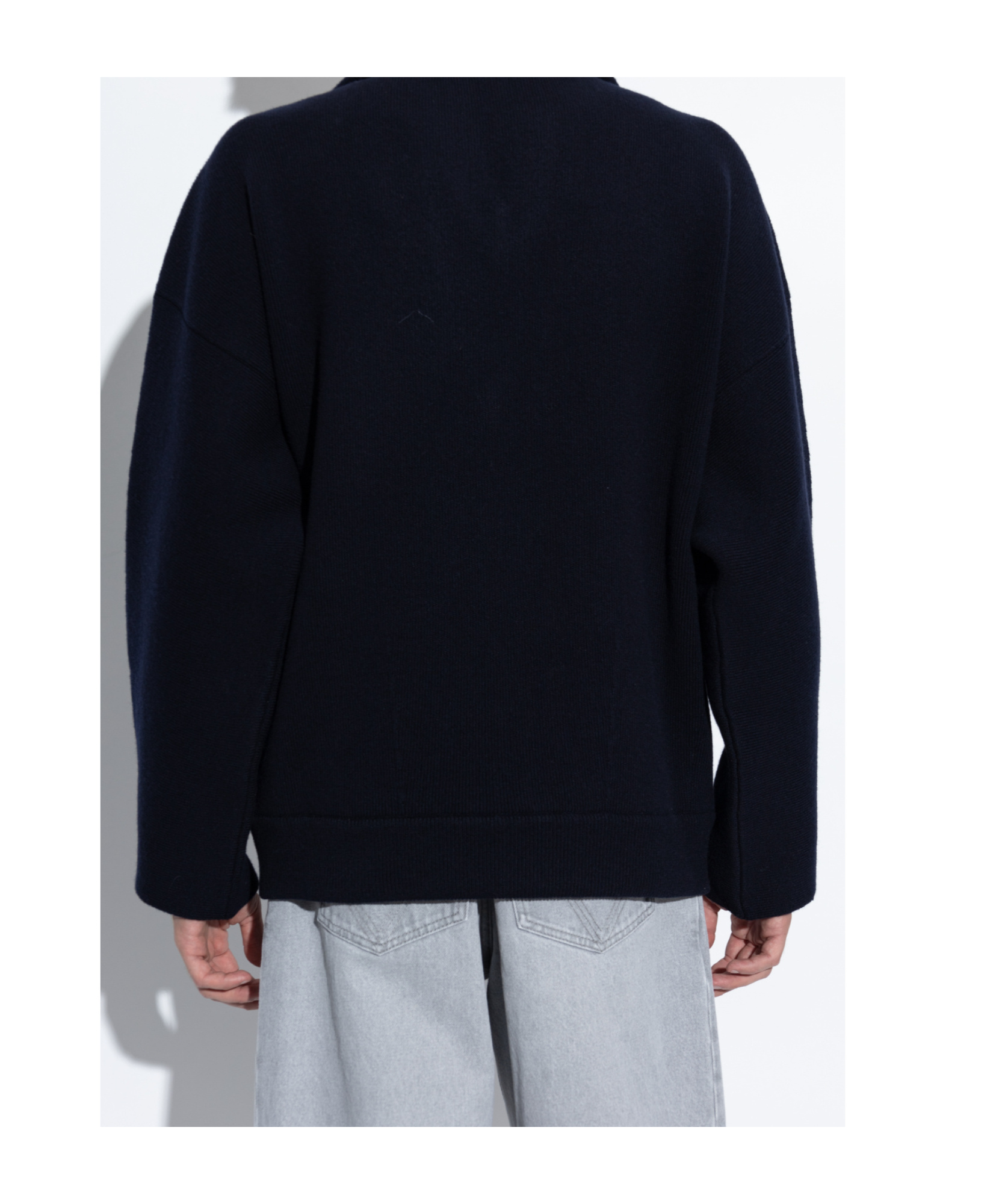Bottega Veneta Mens Compact Double-v-neck Relaxed-fit Wool Jumper Navy In Black