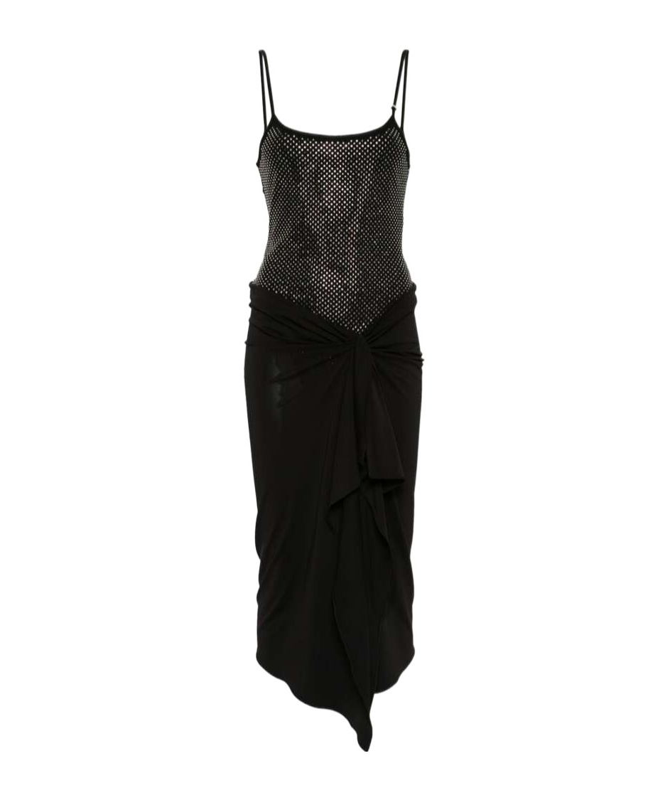 Attico Rhinestone-embellished Midi Dress In Black