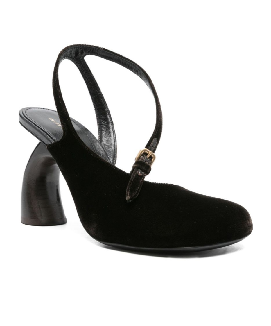 Dries Van Noten Velvet Abstrack Slingback Heels 95 In Black