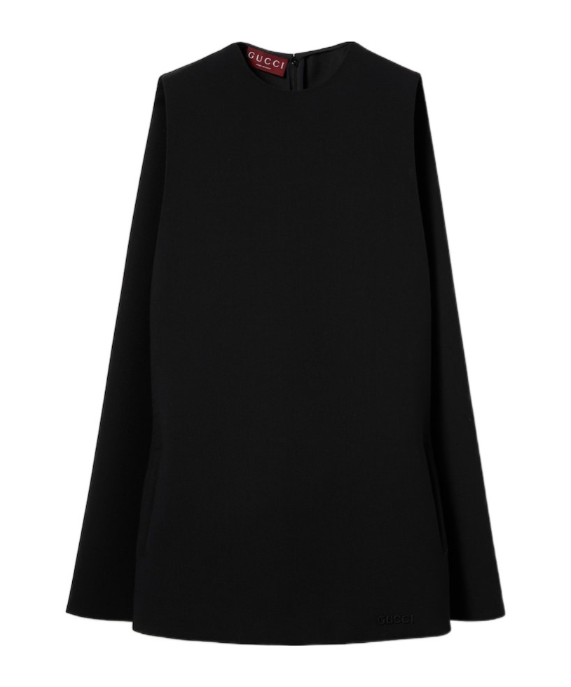 Gucci Wool Crew Neck Mini Dress With Long Sleeves In Black