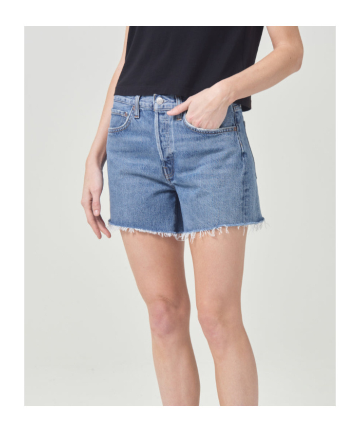 Agolde Distressed Buttoned Denim Shorts In Blue