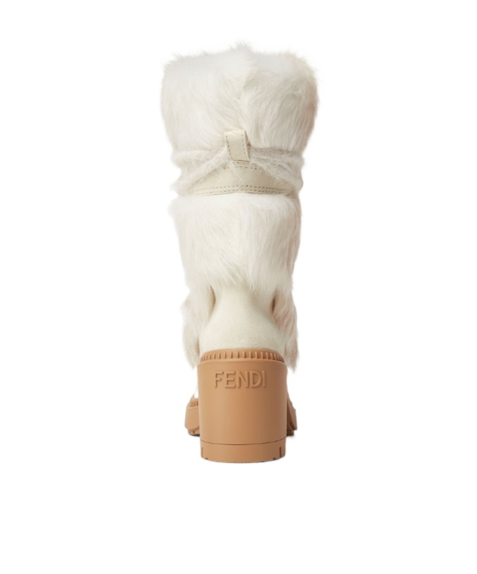 Fendi Medium-heeled Boots In White Shearling And Suede In White