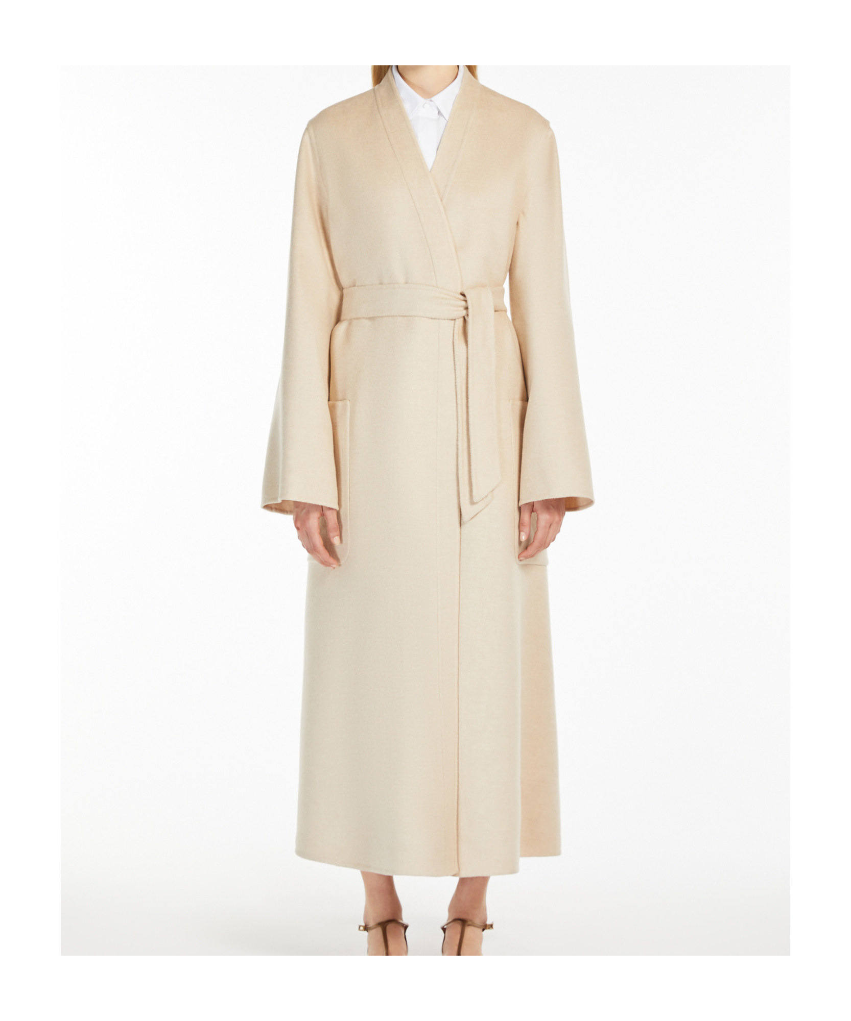 Max Mara Long-sleeved Coat In Nude