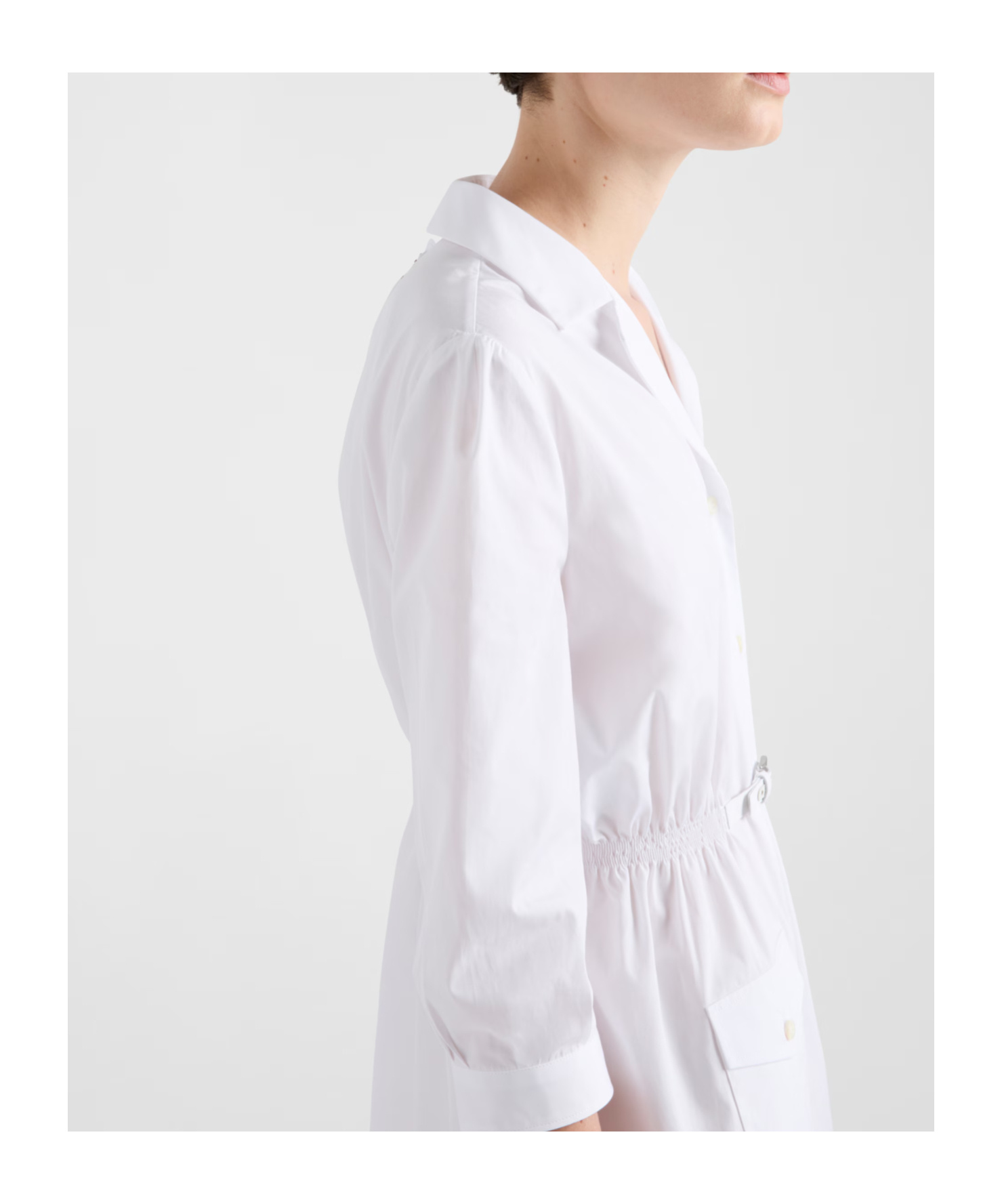 Prada Button Down Belted Poplin Midi Shirt Dress In White