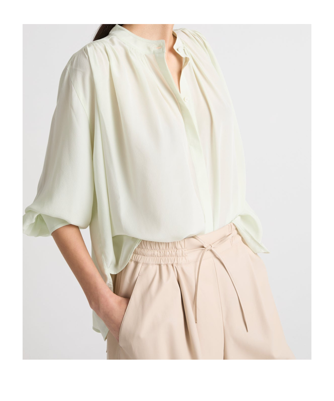 Shop Yves Salomon Pleated Silk Shirt In White