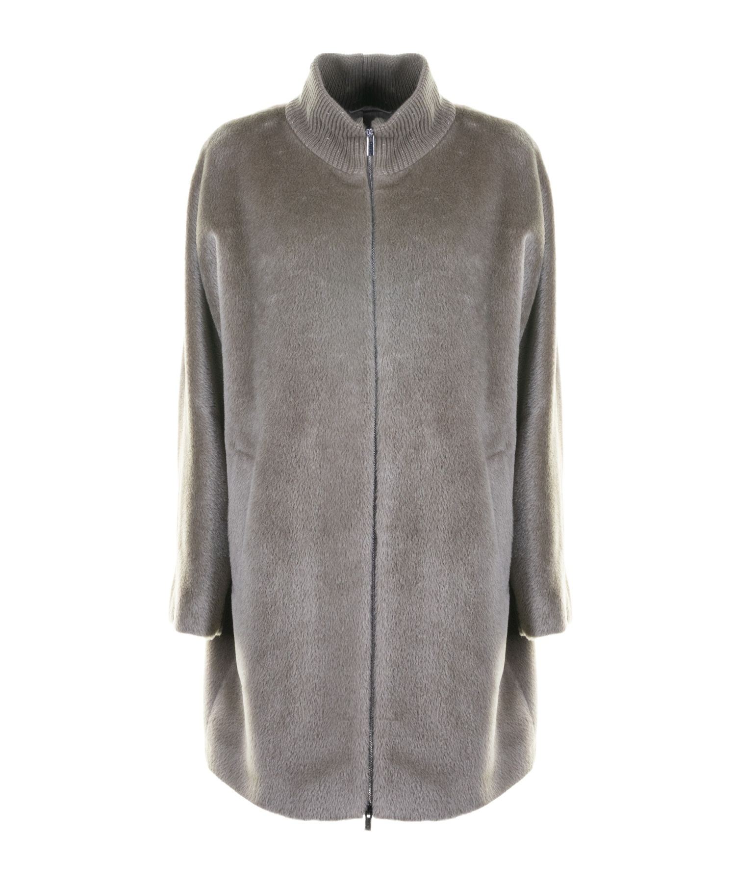 Peserico High-neck Zip-front Coat In Gray