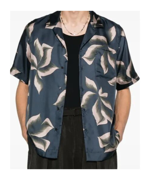 Dries Van Noten Silk Shirt With Floral Pattern And Camp Collar In Gray