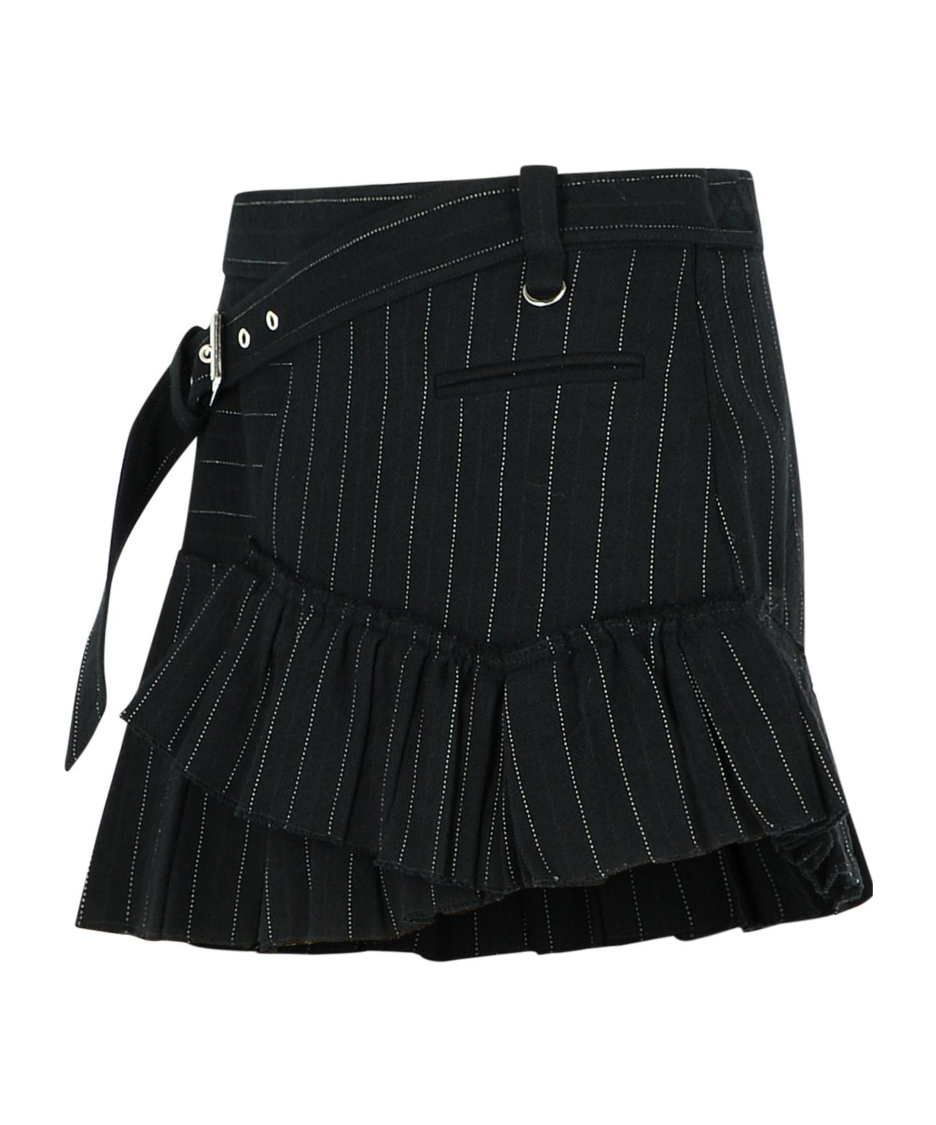 Isabel Marant Asymmetric Wool And Cotton Skirt With Belt In Black