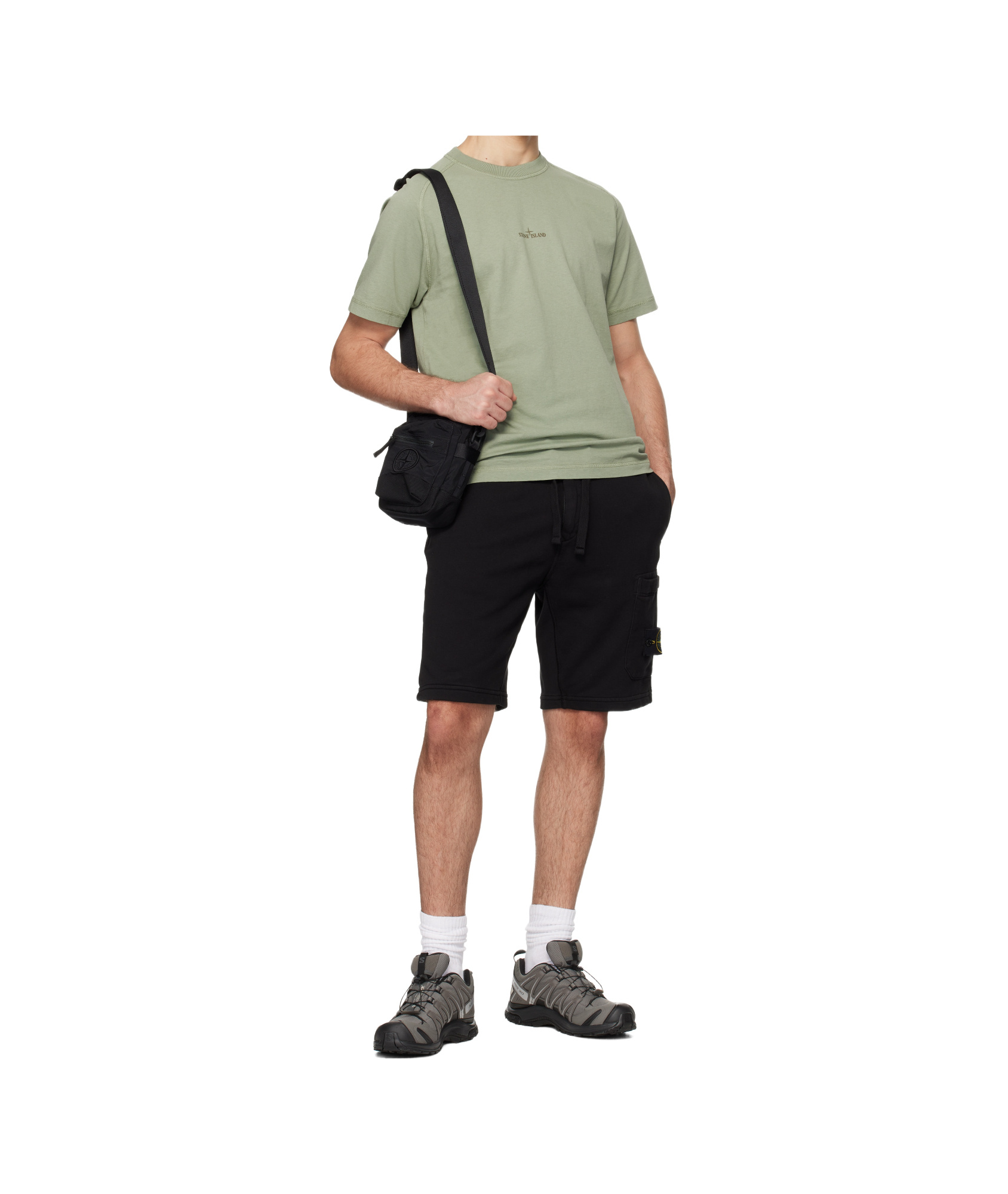 Stone Island Black Organic Cotton Fleece Shorts In Black