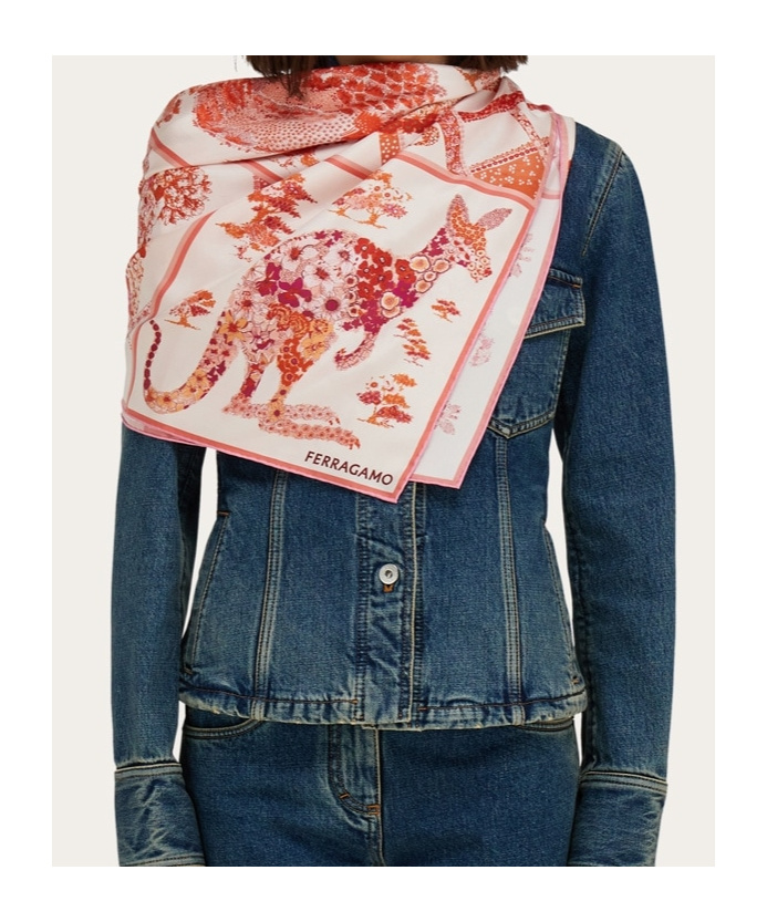 Ferragamo Rosa Patchwork Print Silk Foulard Scarf