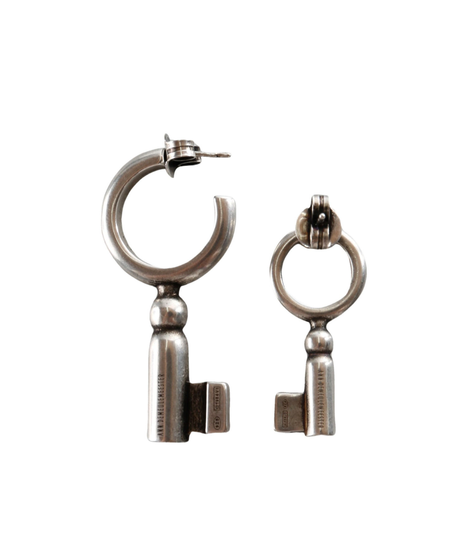 Ann Demeulemeester Pair Foka Key Earrings In Silver