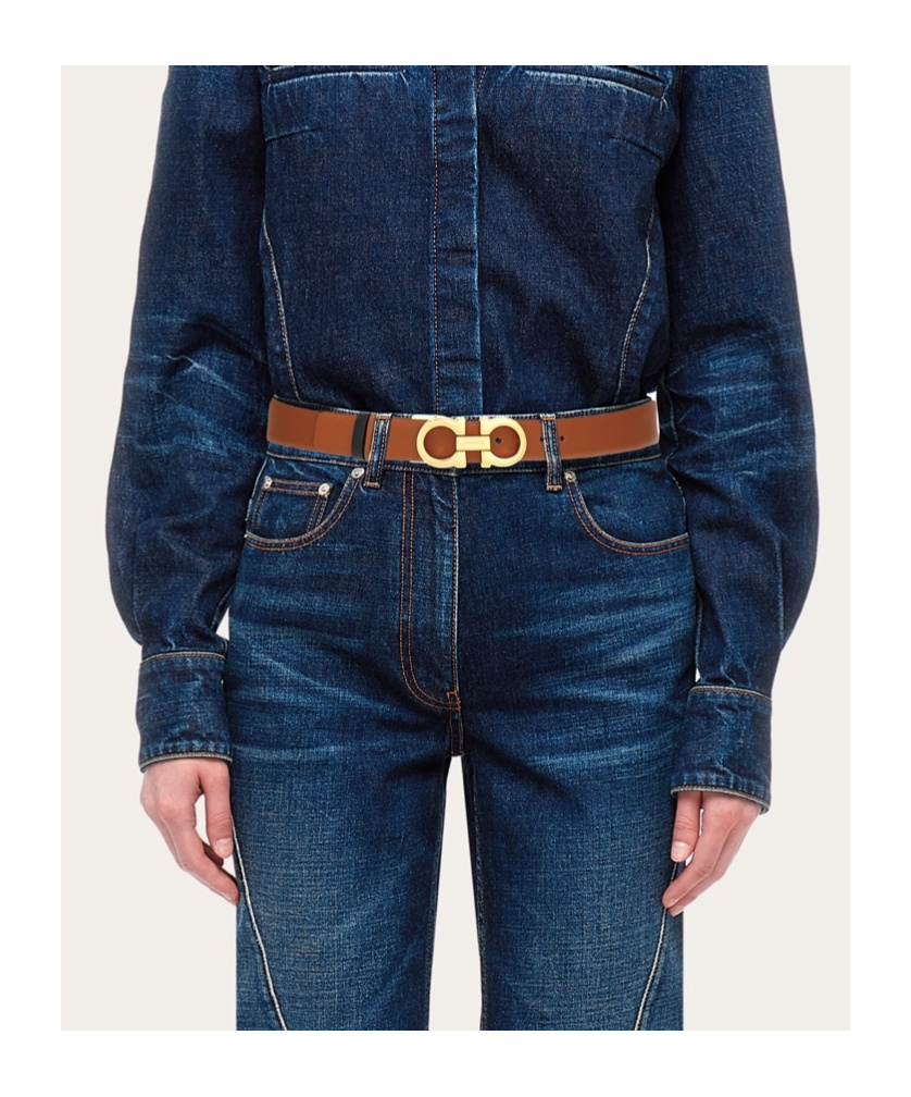 Ferragamo Gancini Reversible Grained Leather Belt In Brown