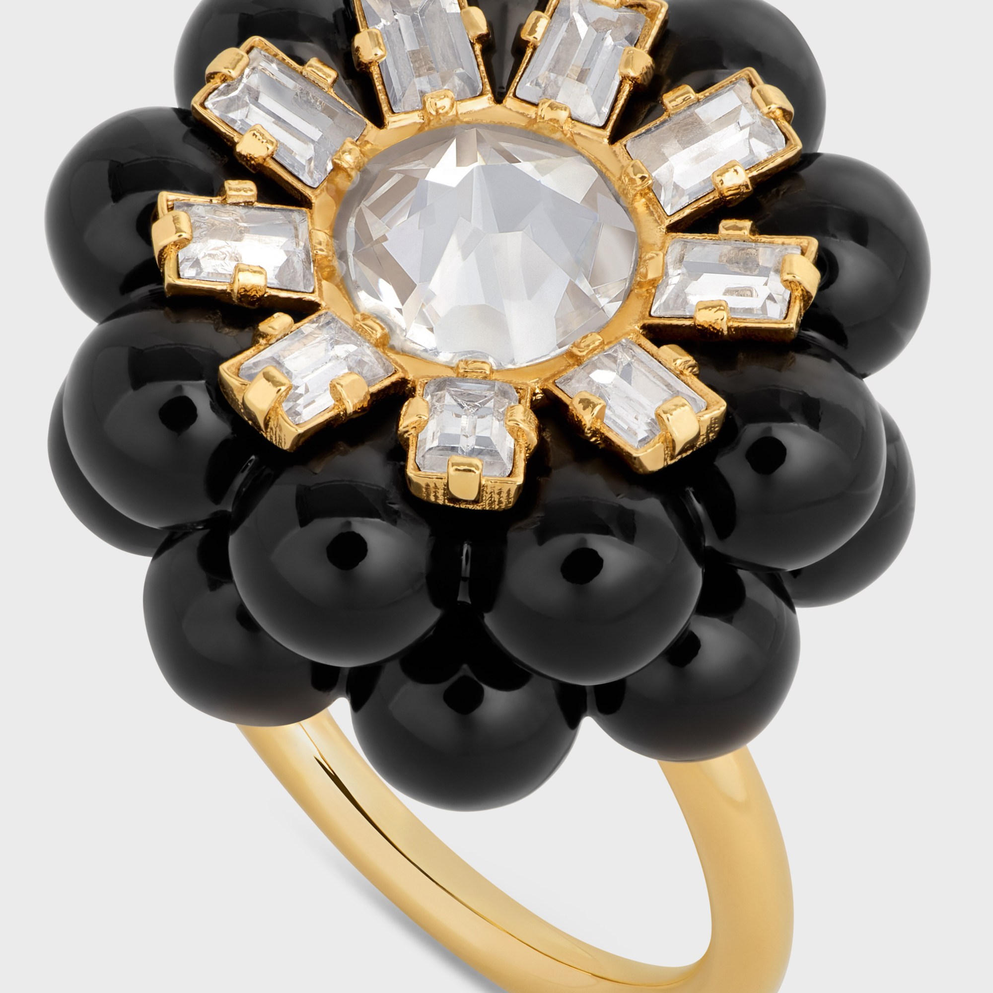 Celine Heirlooms Mûre Ring In Strass, Varnish And Brass With Gold Finish In Gold/black