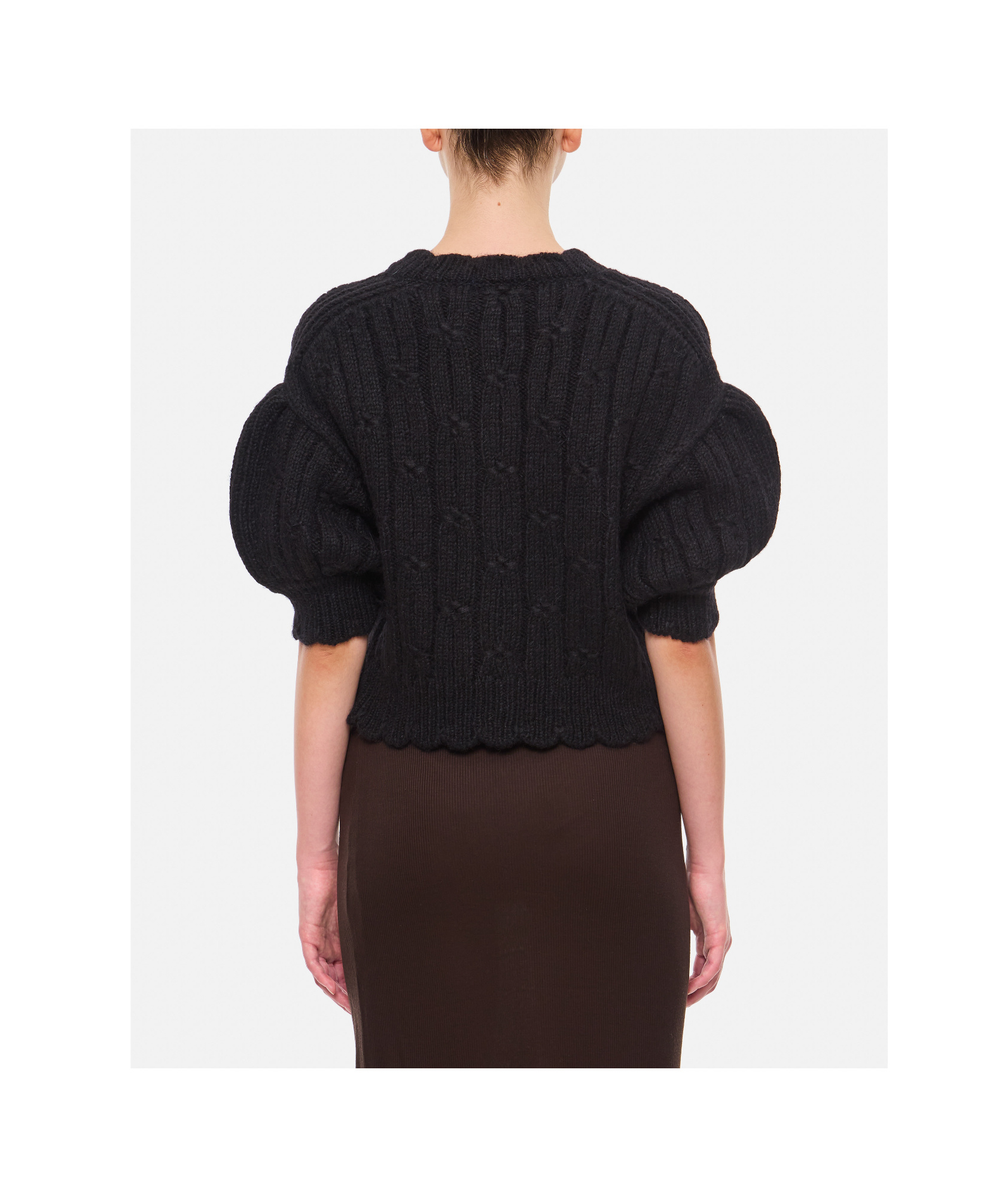 Simone Rocha Bubble Sleeve Knitted Cardigan In Black