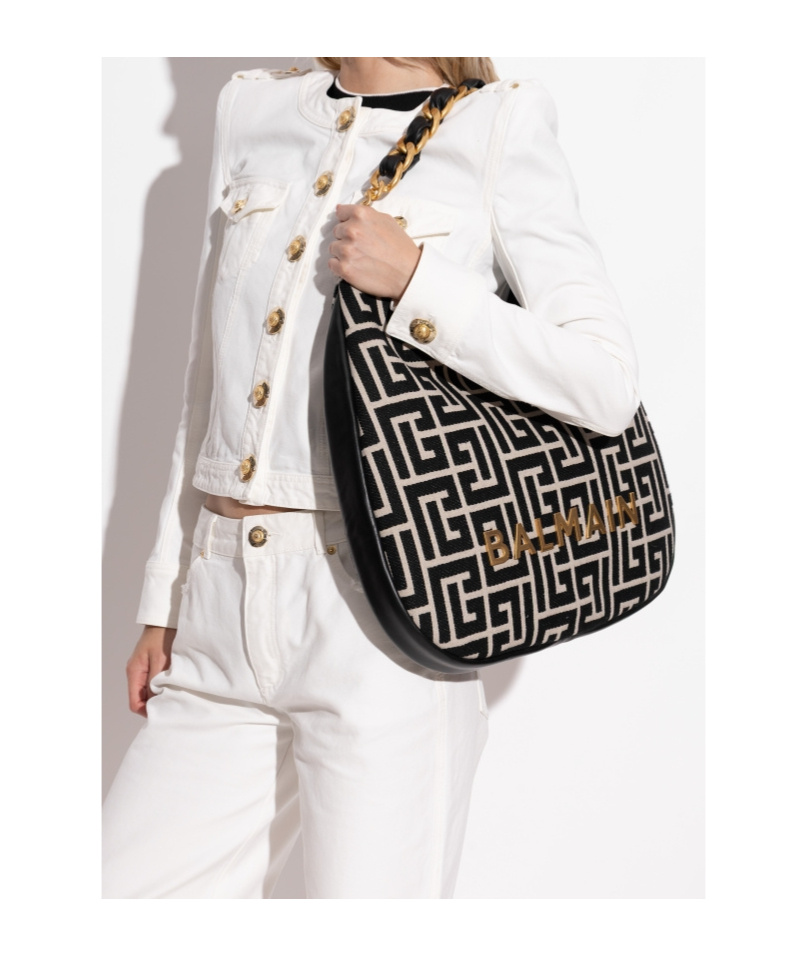 Balmain 1945 Soft Hobo Large Monogrammed Jacquard Tote Bag
