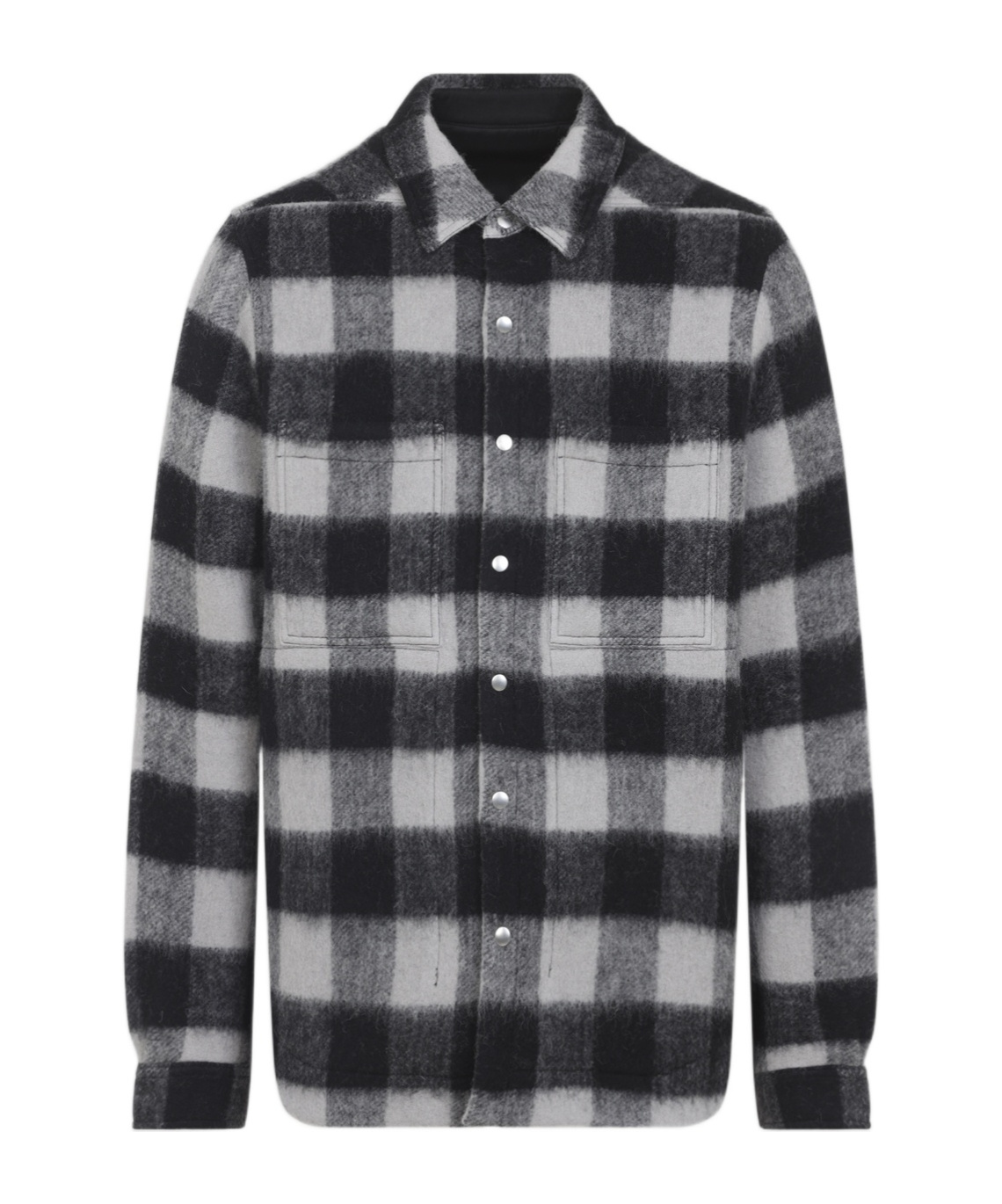 Rick Owens Checked Pattern Long Sleeve Outer Shirt In Gray