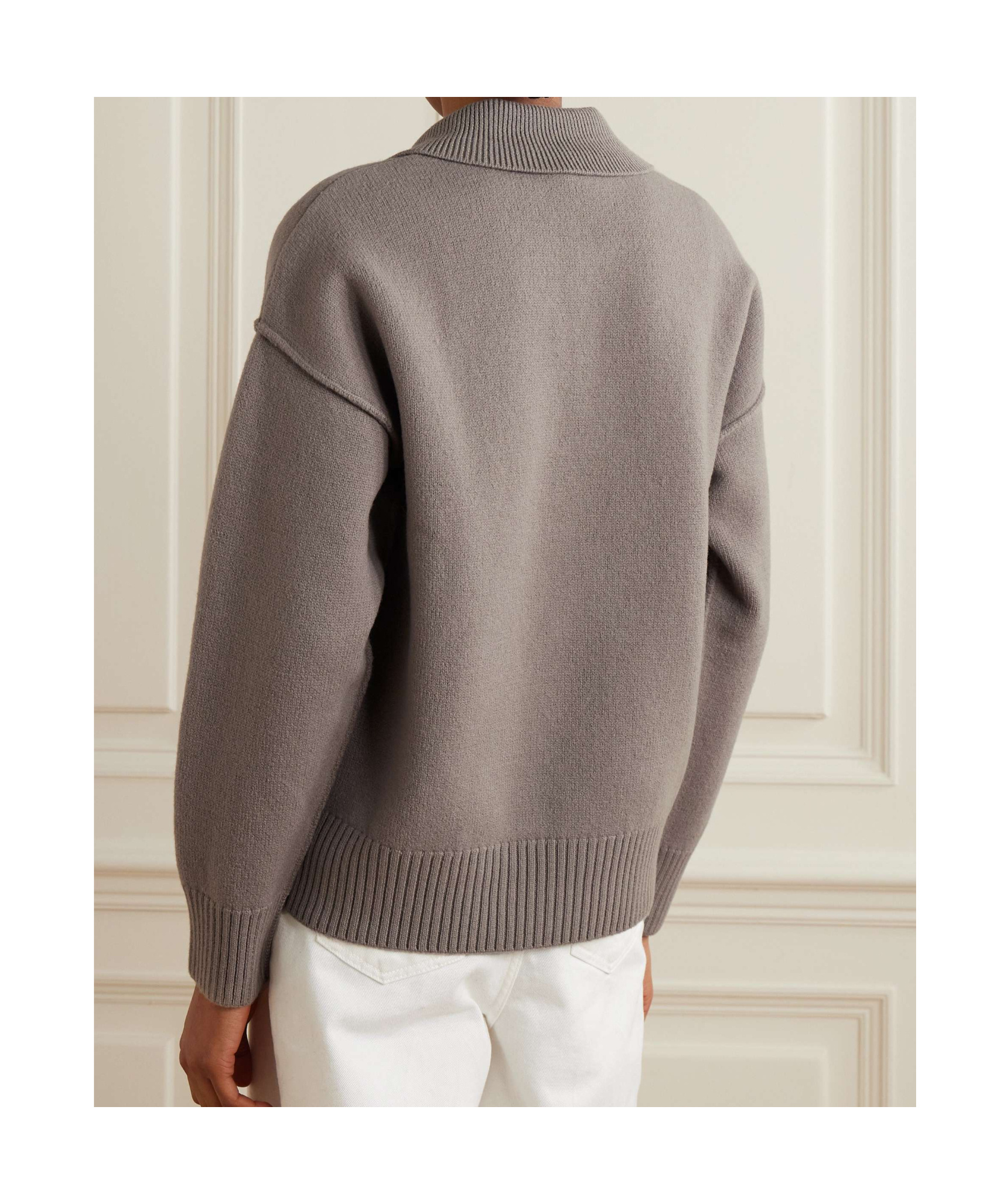 Ami Alexandre Mattiussi Intarsia Wool Polo Sweater In Gray