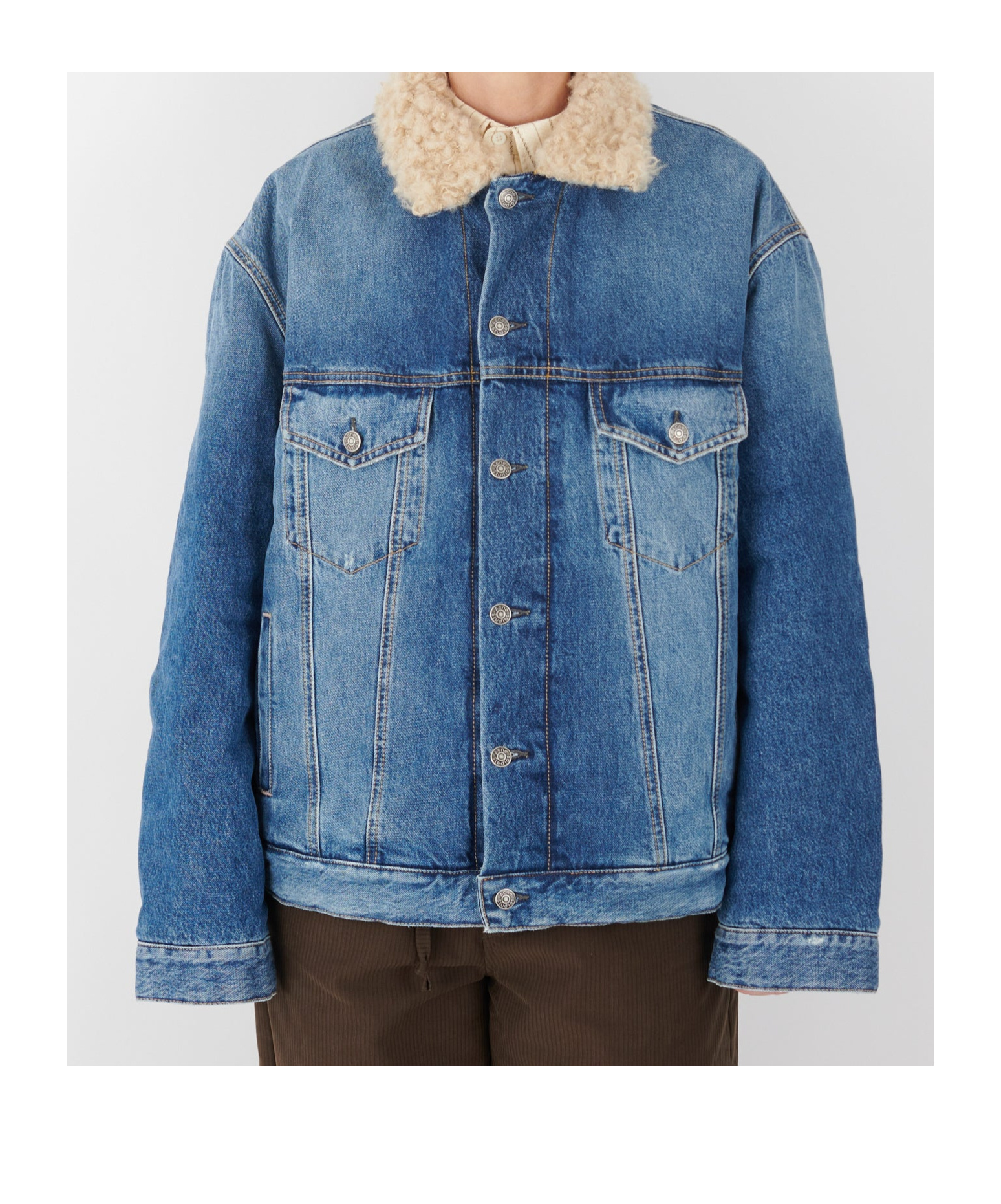 Acne Studios Teddy-trimmed Denim Jacket In Blue