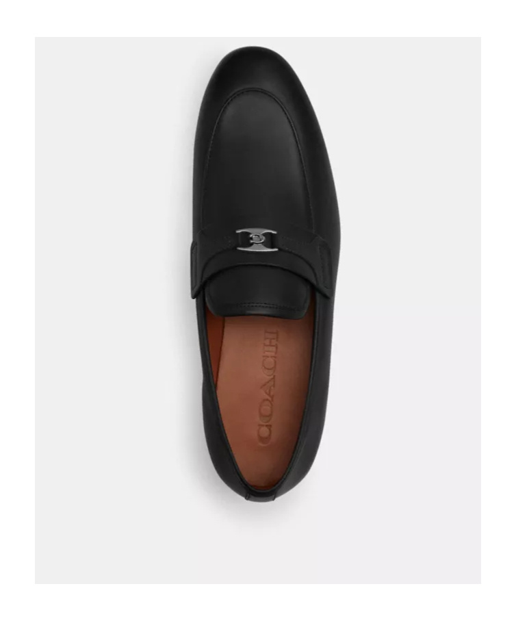 Coach Round Toe Leather Loafers In Black