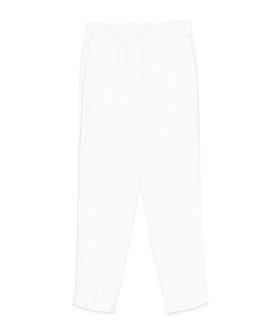 Peserico Beaded-trim Linen Trousers In White