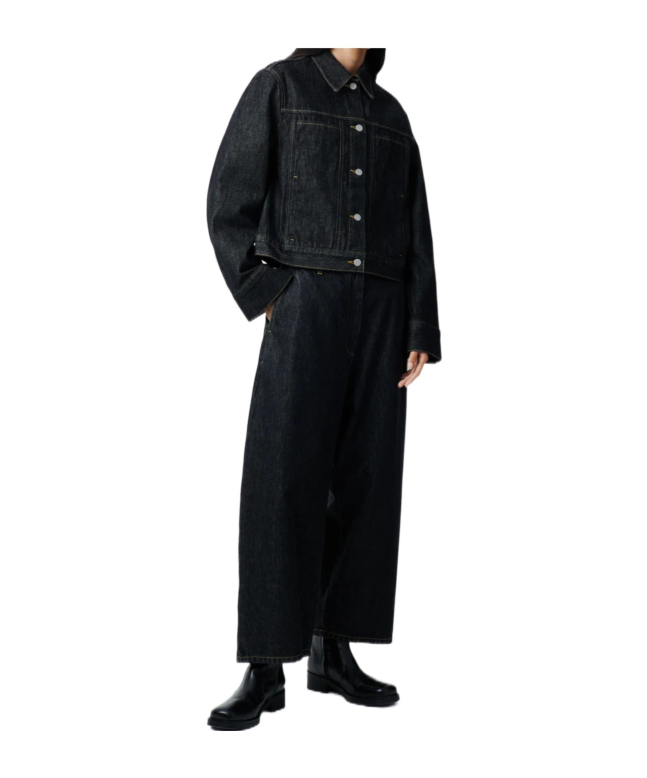 Studio Nicholson Collared Jacket With Contrast Stitching And Pockets In Black