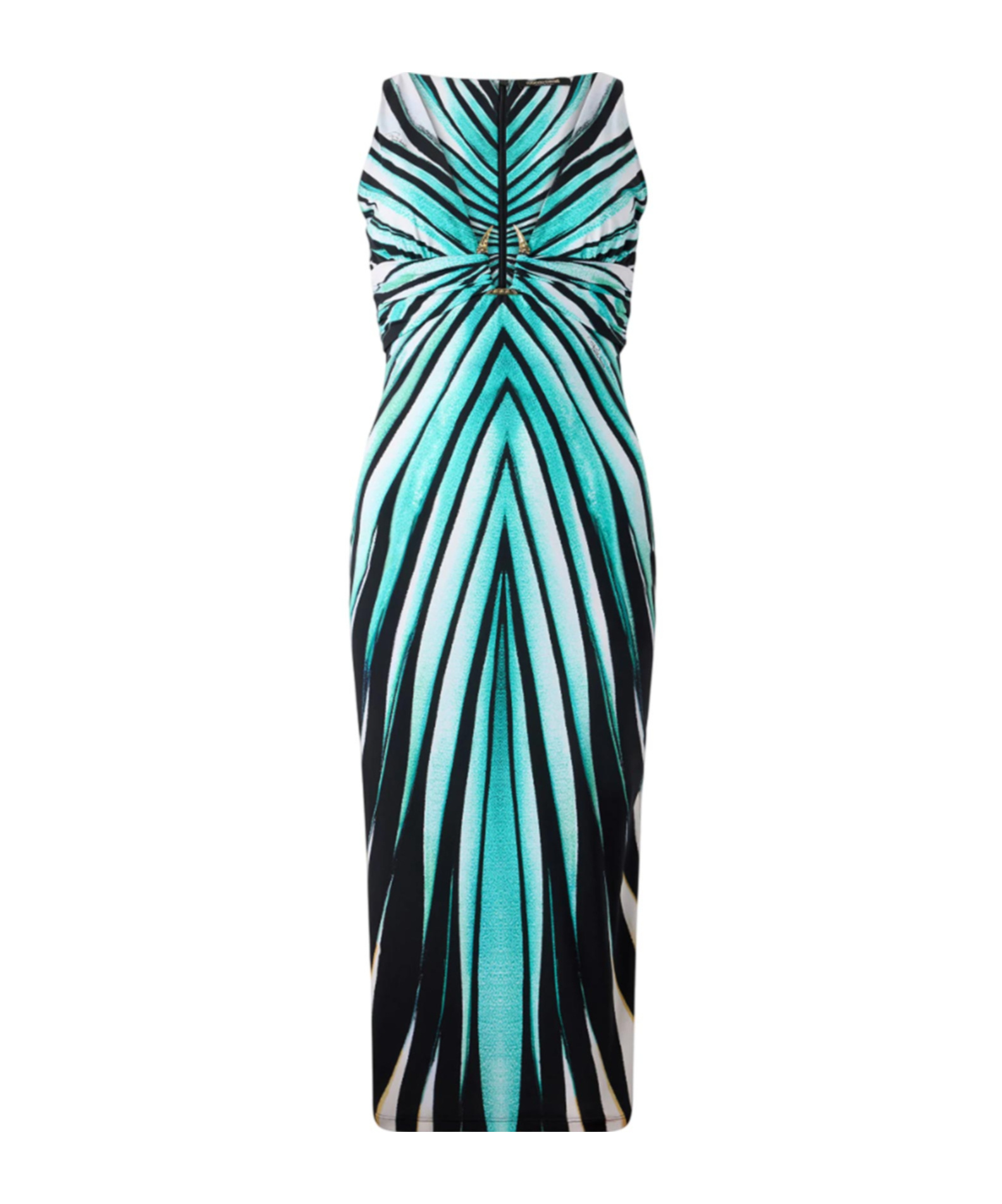 Roberto Cavalli Womens Turchese Striped Plunge Stretch-woven Midi Dress In Blue