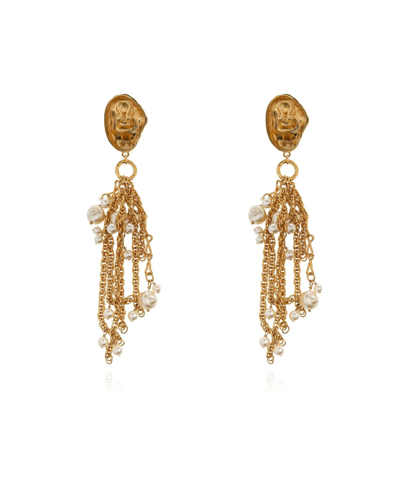 Chloé Gold-tone Shell Pearl Drop Earrings In Gold