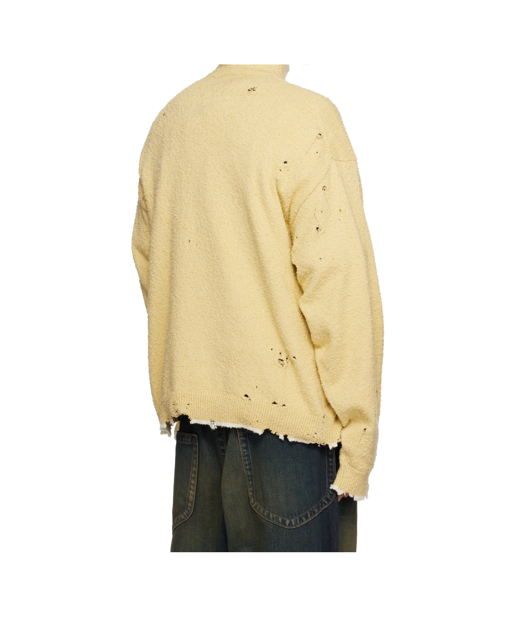 Miharayasuhiro Yellow Distressed Knit Half Zip Sweater In Multi