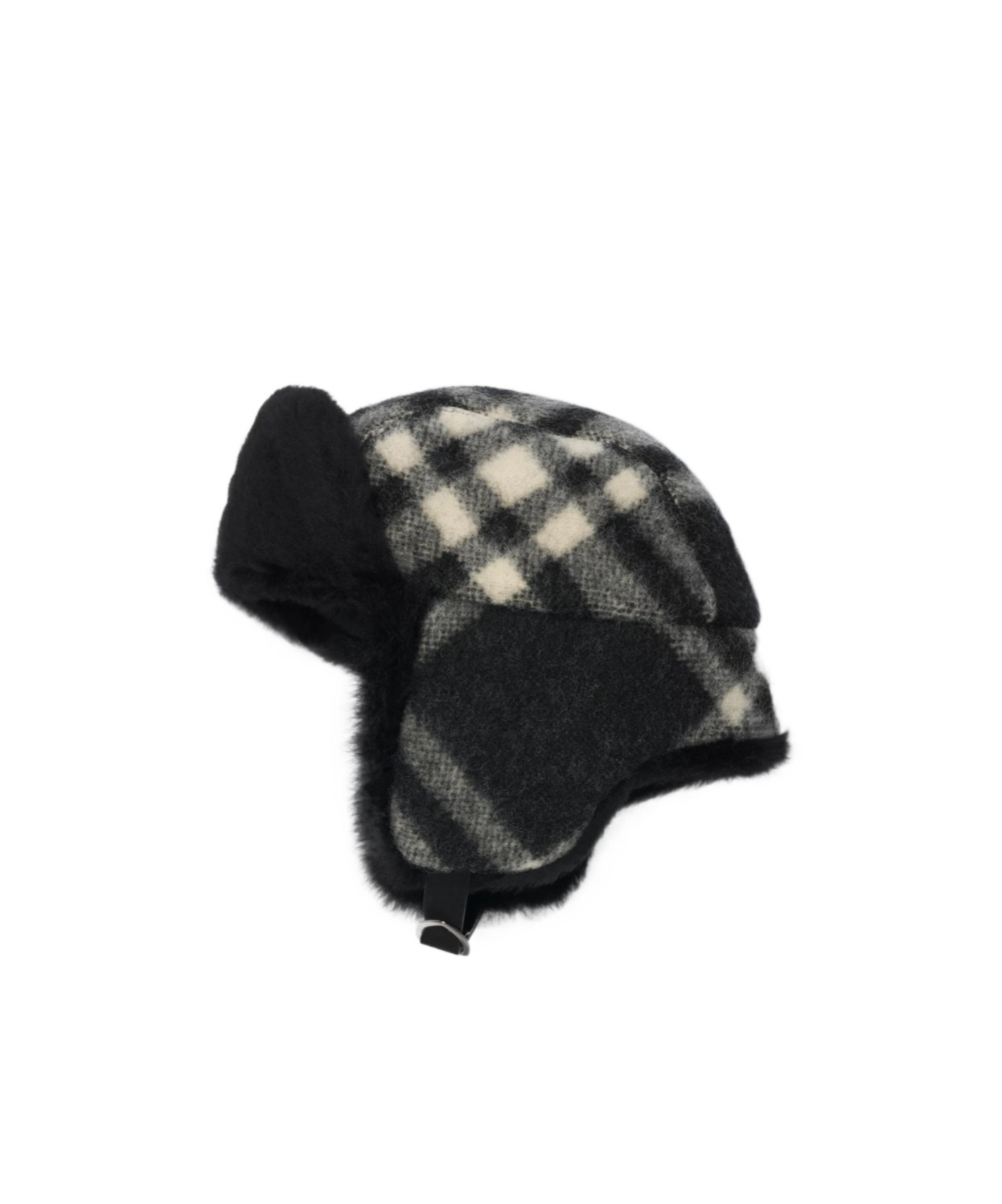 Burberry Check Wool Trapper Hat In Black