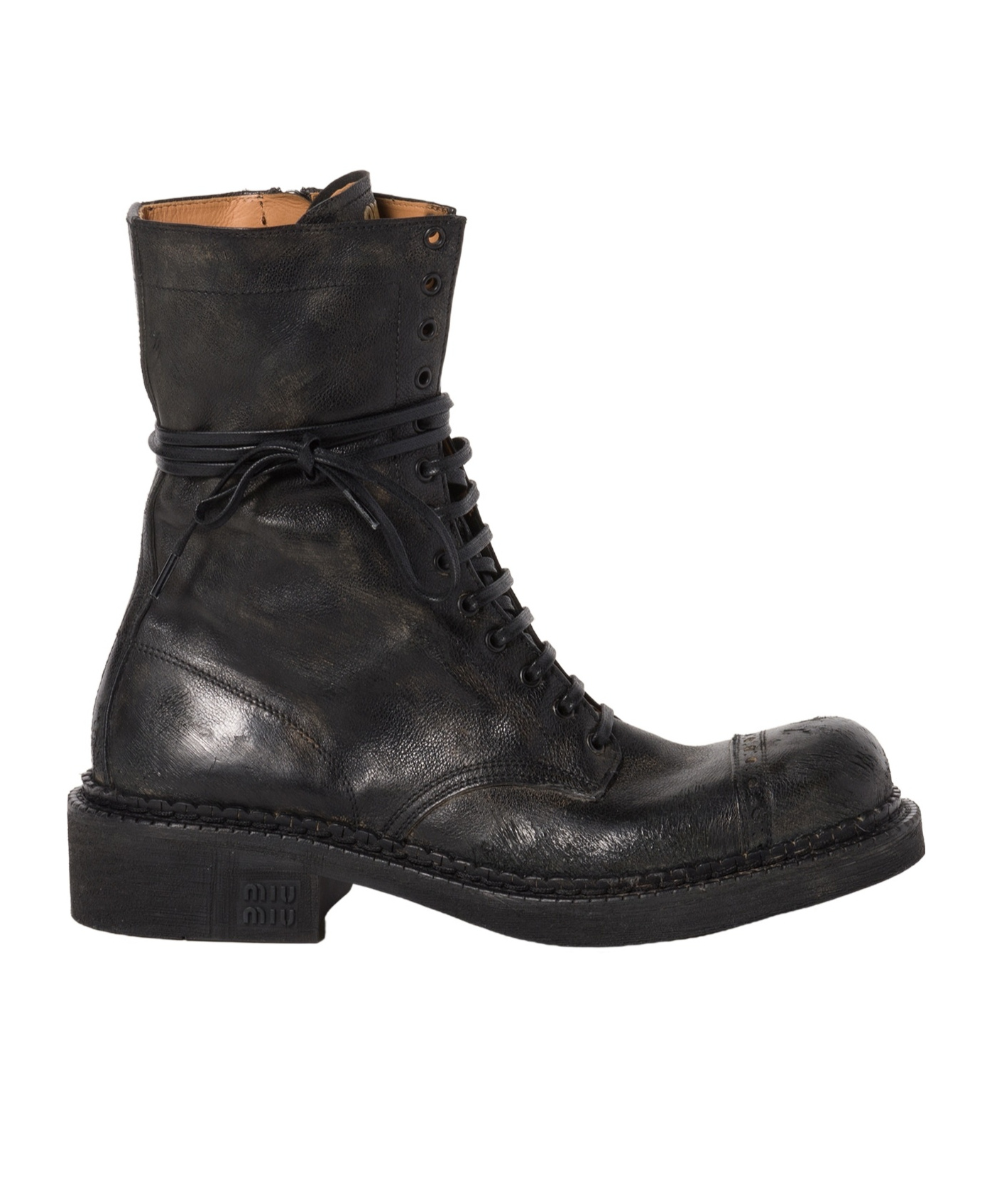 Miu Miu Calfskin Cap-toe Combat Boots In Black