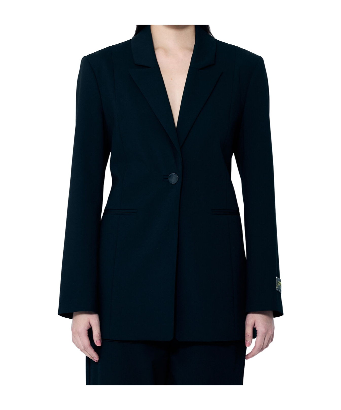 Ganni Black Solid Twill Suiting Blazer In Black