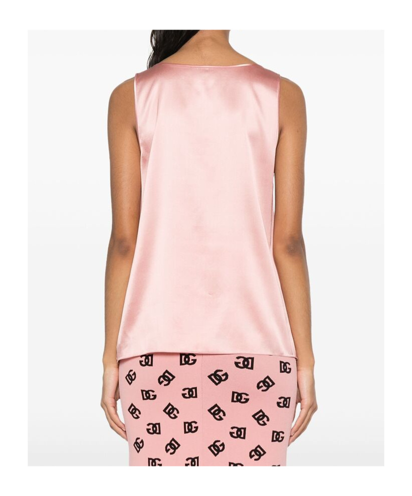 Dolce & Gabbana Logo-plaque Satin Top In Pink